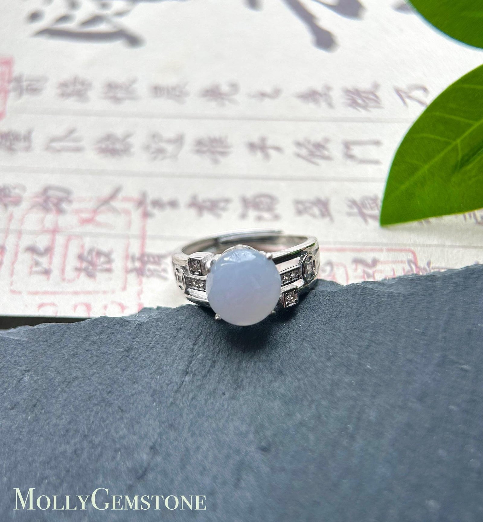 Natural Jadeite Adjustable Ring Burmese Type A fine glutinous Lavender Bluish Purple Jade with Sterling Silver