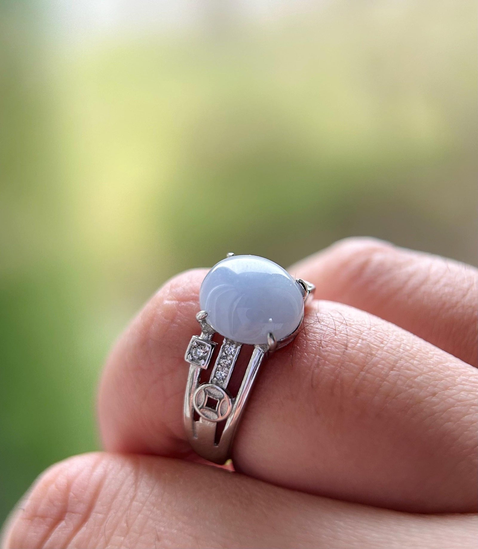 Natural Jadeite Adjustable Ring Burmese Type A fine glutinous Lavender Bluish Purple Jade with Sterling Silver
