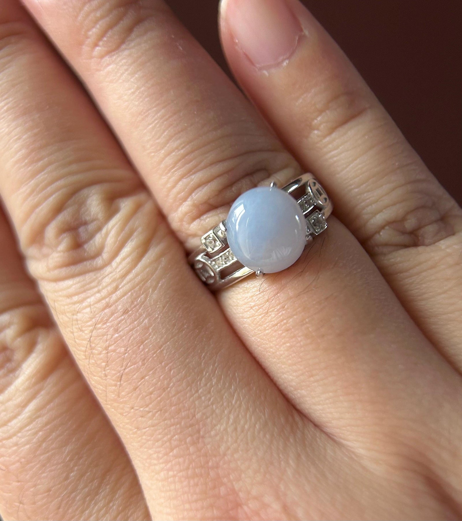 Natural Jadeite Adjustable Ring Burmese Type A fine glutinous Lavender Bluish Purple Jade with Sterling Silver