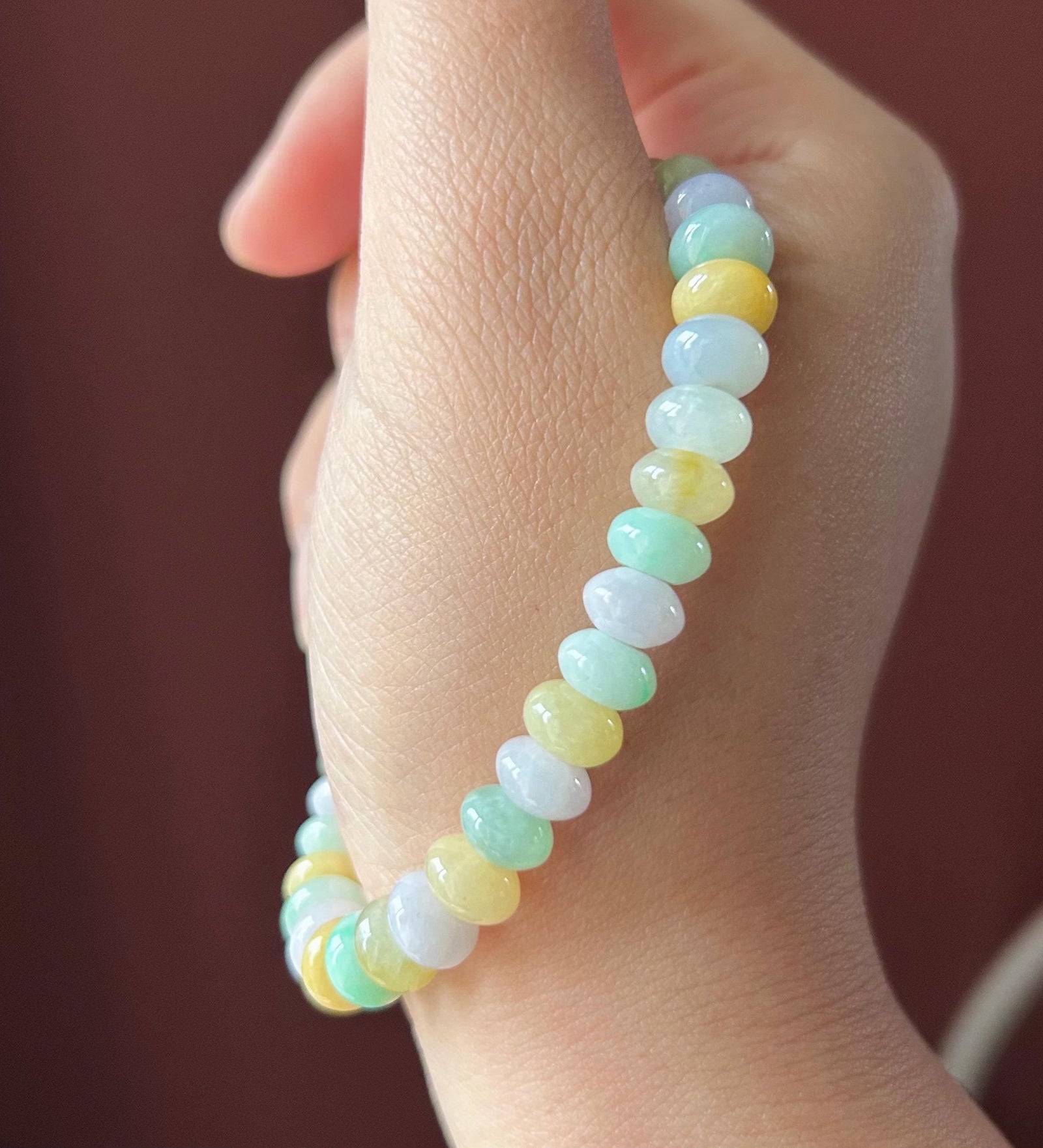 Natural Jadeite Beaded Bracelet - Burmese Type A Icy Translucent Multicolor Jade 7.8mm