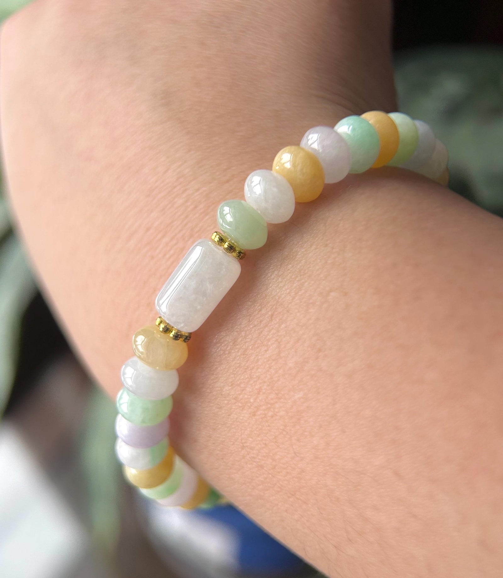 Natural Jadeite Beaded Bracelet - Burmese Type A Icy Translucent Multicolor Jade 7.8mm