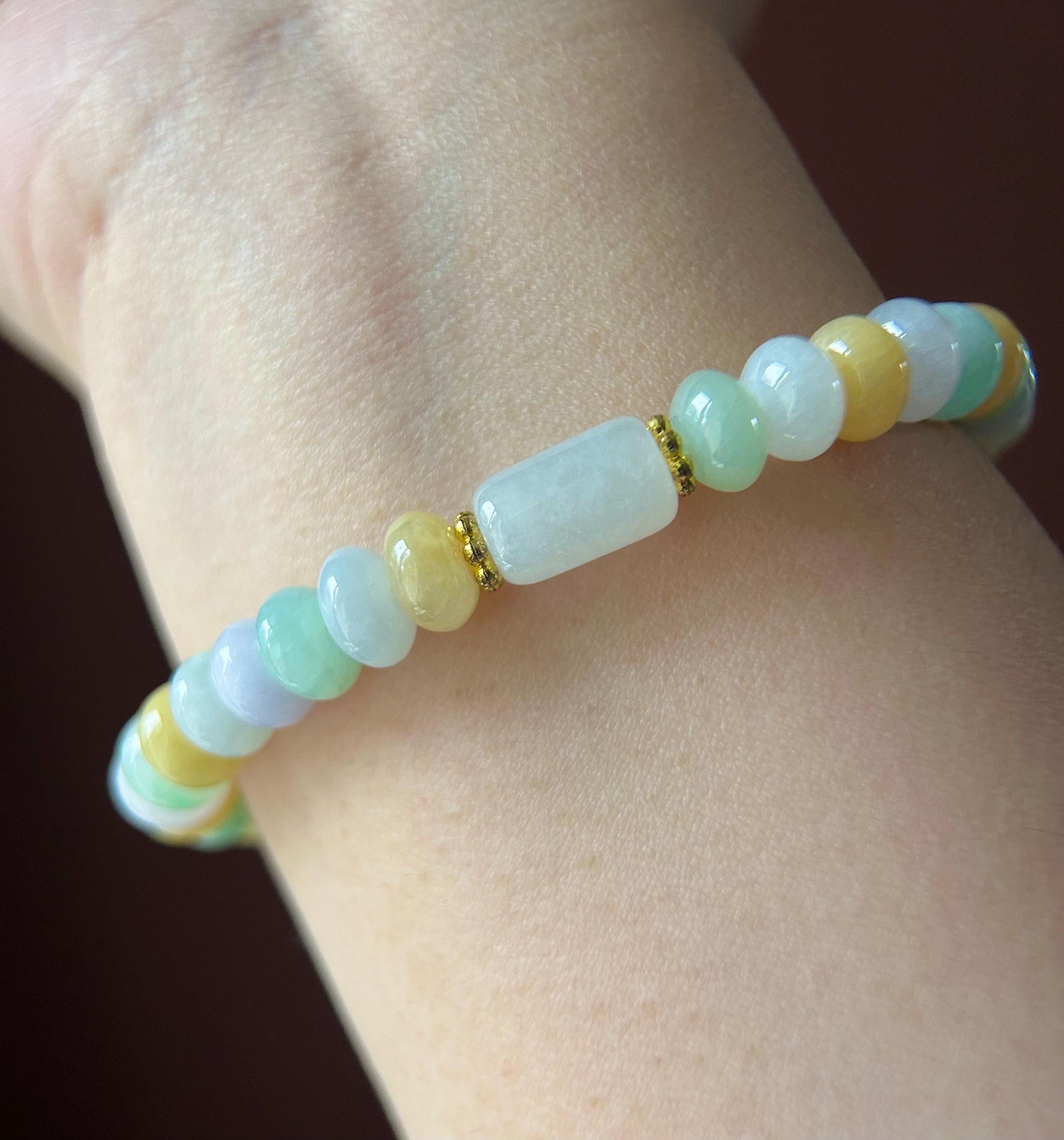 Natural Jadeite Beaded Bracelet - Burmese Type A Icy Translucent Multicolor Jade 7.8mm