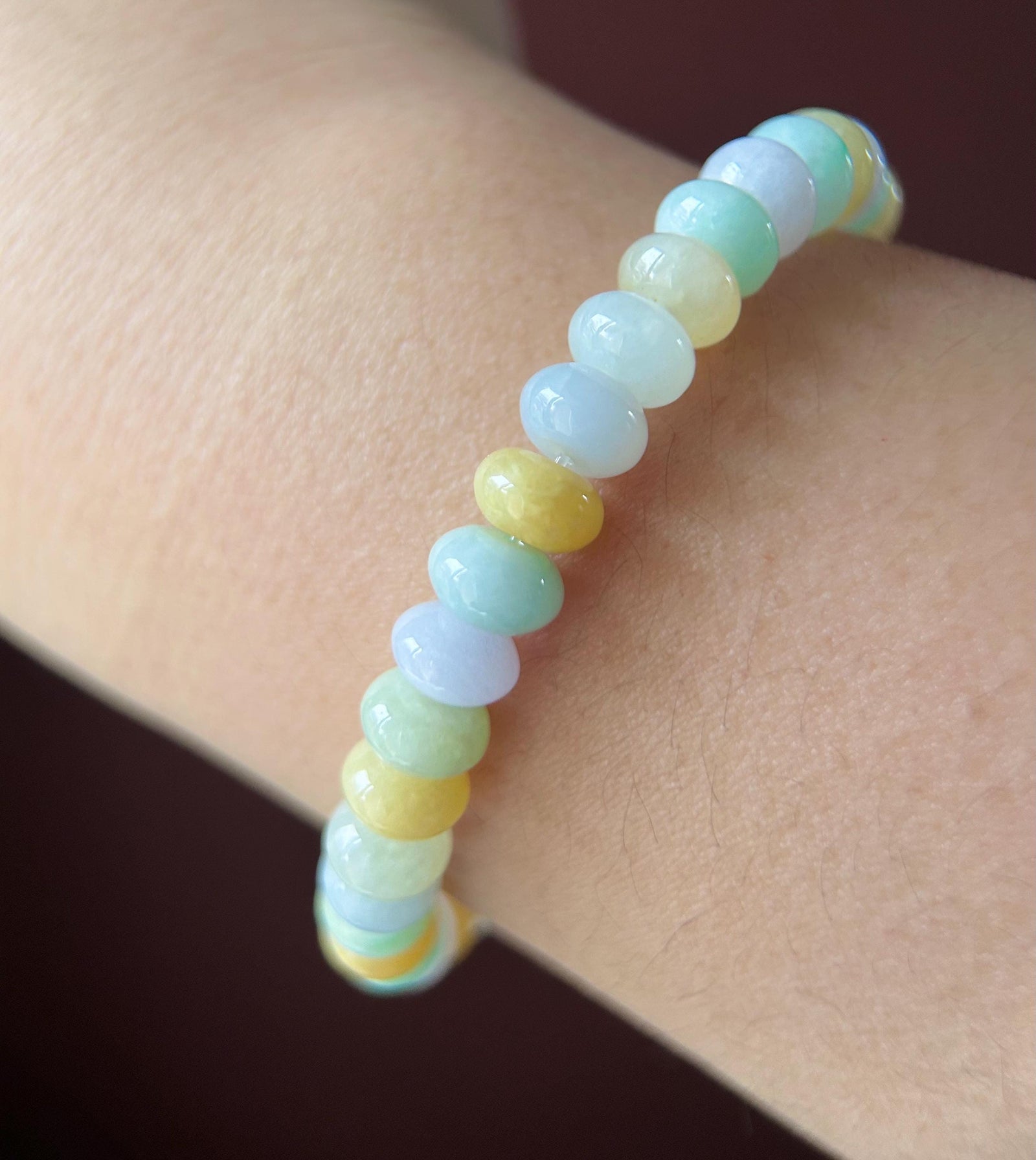 Natural Jadeite Beaded Bracelet - Burmese Type A Icy Translucent Multicolor Jade 7.8mm