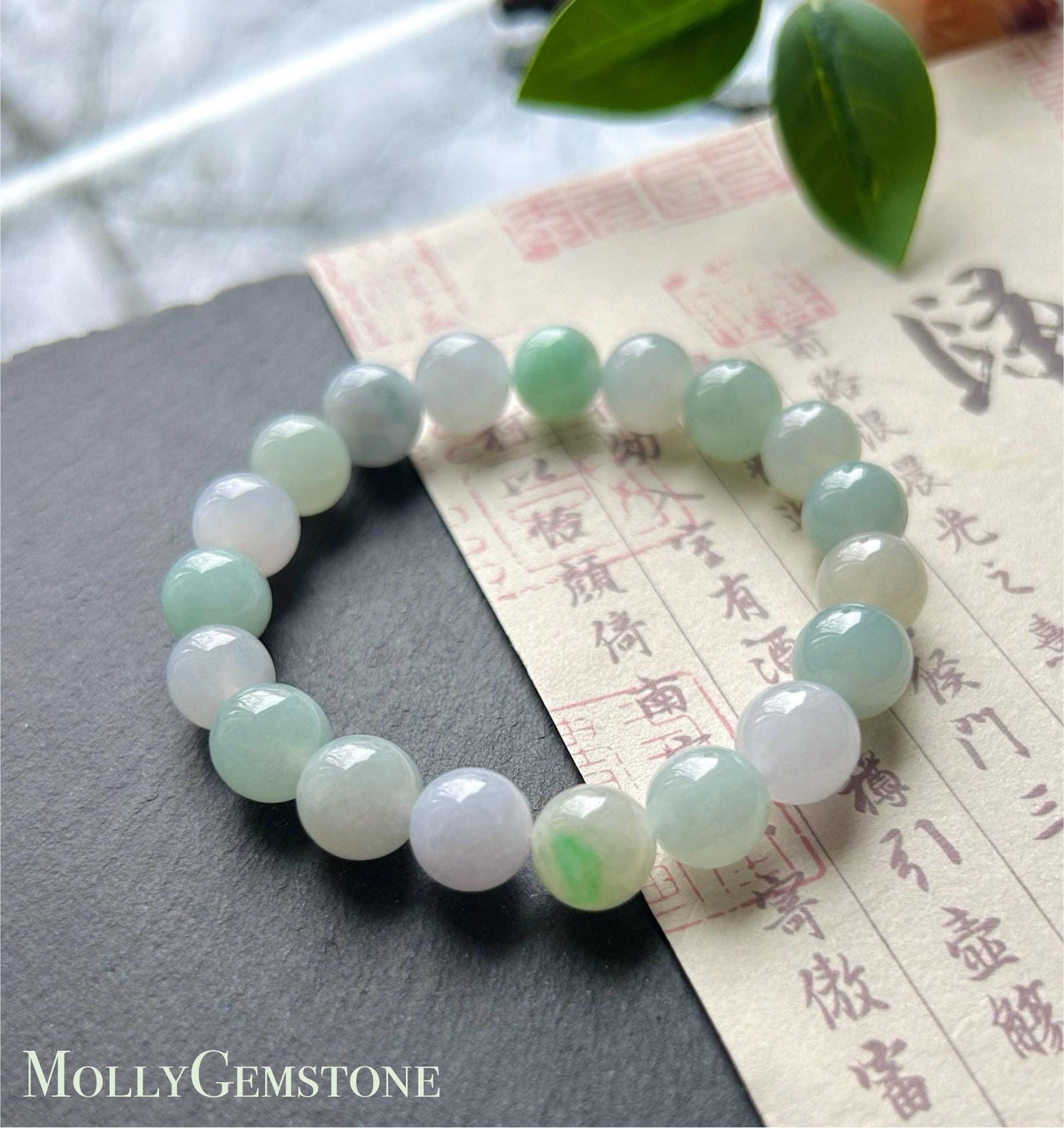 Natural Jadeite Beaded Bracelet - Burmese Type A Highly Translucent Icy Pastel Multicolor Jade 9.8mm