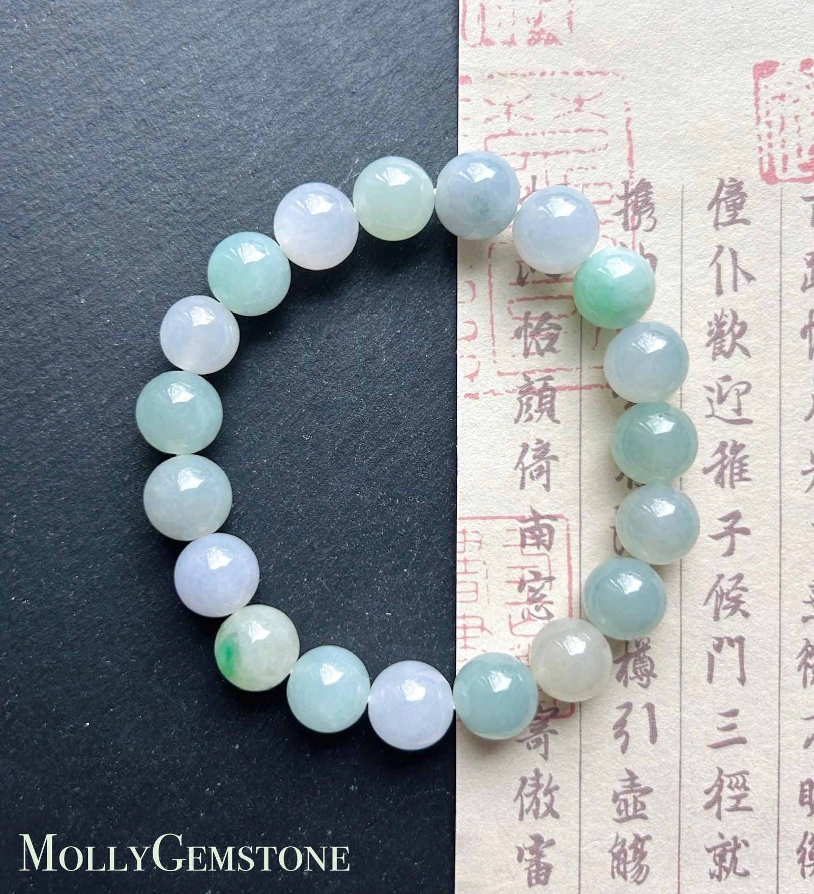 Natural Jadeite Beaded Bracelet - Burmese Type A Highly Translucent Icy Pastel Multicolor Jade 9.8mm
