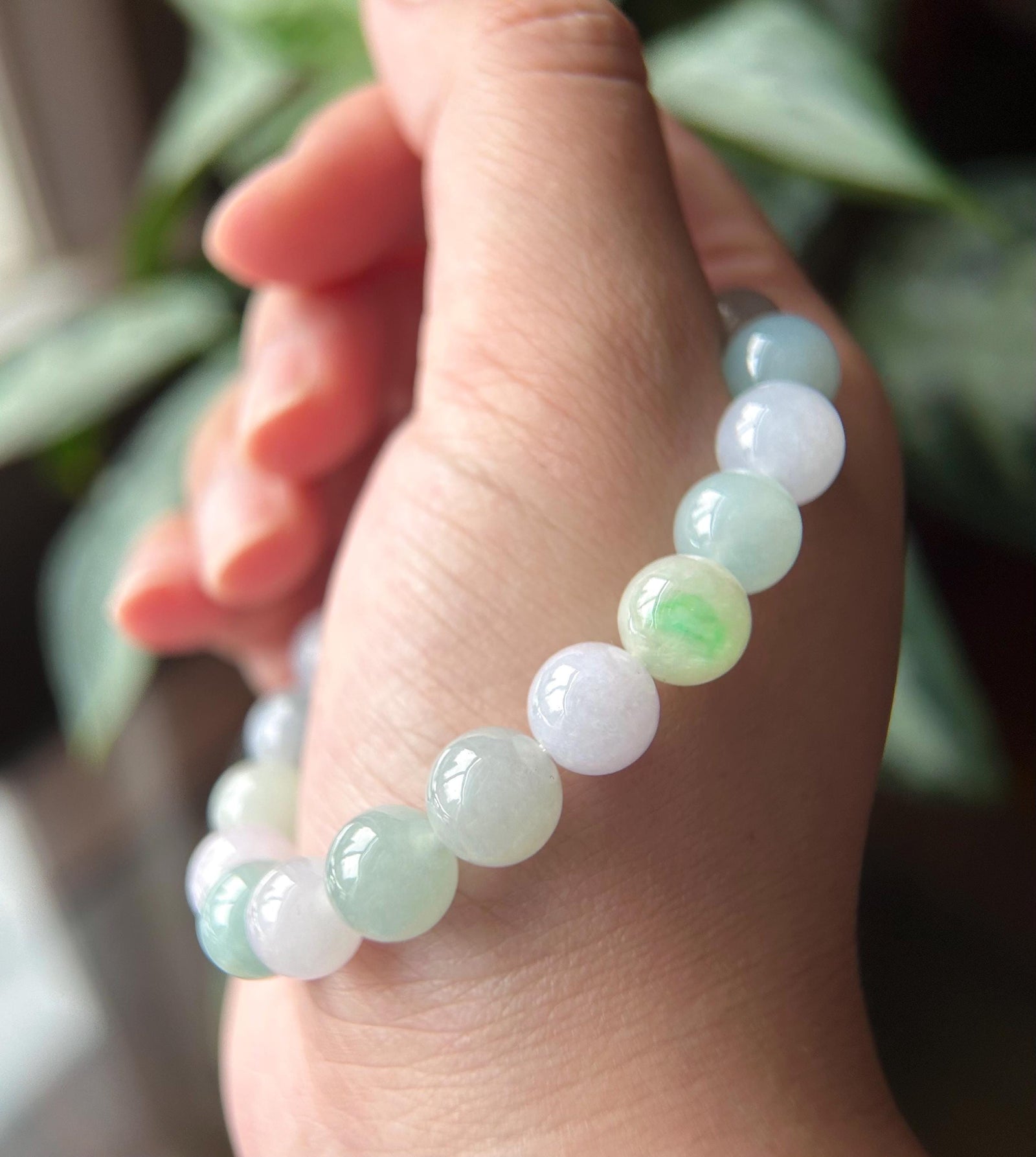 Natural Jadeite Beaded Bracelet - Burmese Type A Highly Translucent Icy Pastel Multicolor Jade 9.8mm