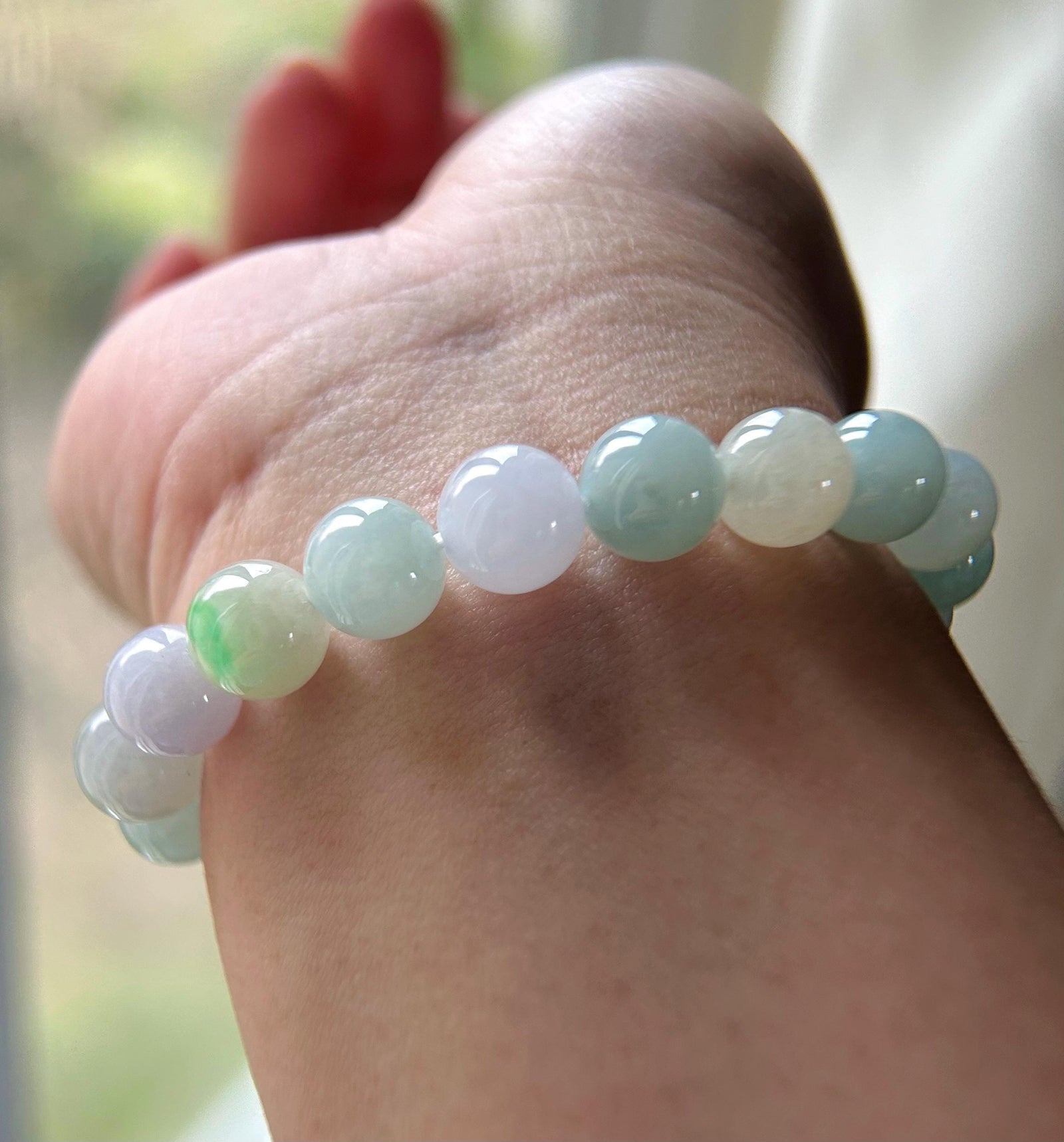 Natural Jadeite Beaded Bracelet - Burmese Type A Highly Translucent Icy Pastel Multicolor Jade 9.8mm
