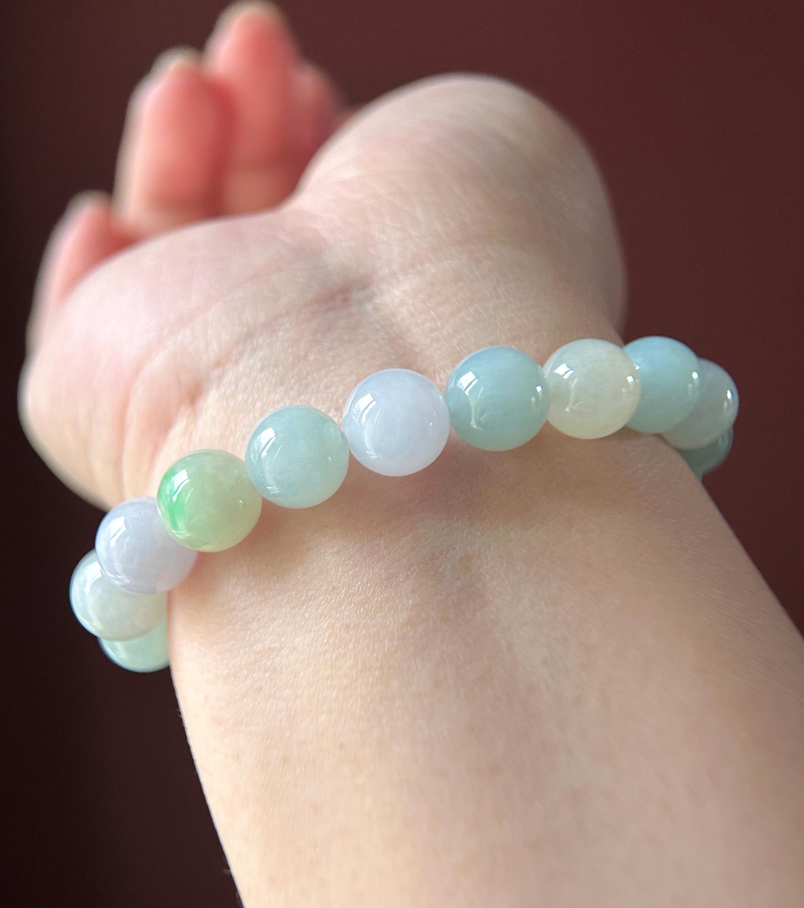 Natural Jadeite Beaded Bracelet - Burmese Type A Highly Translucent Icy Pastel Multicolor Jade 9.8mm