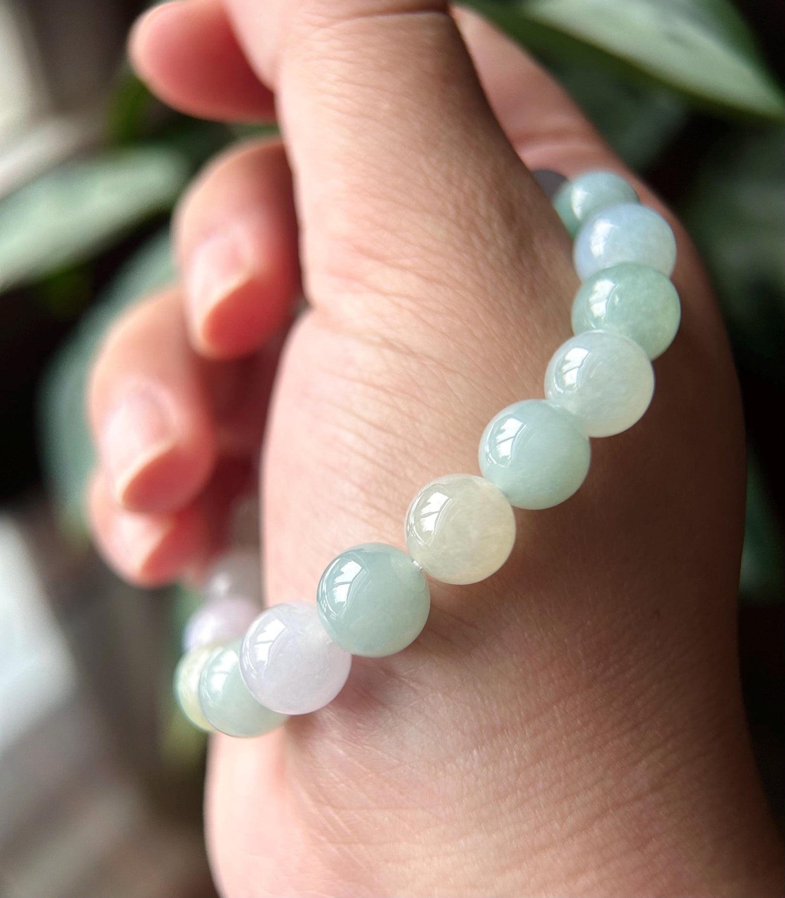 Natural Jadeite Beaded Bracelet - Burmese Type A Highly Translucent Icy Pastel Multicolor Jade 9.8mm