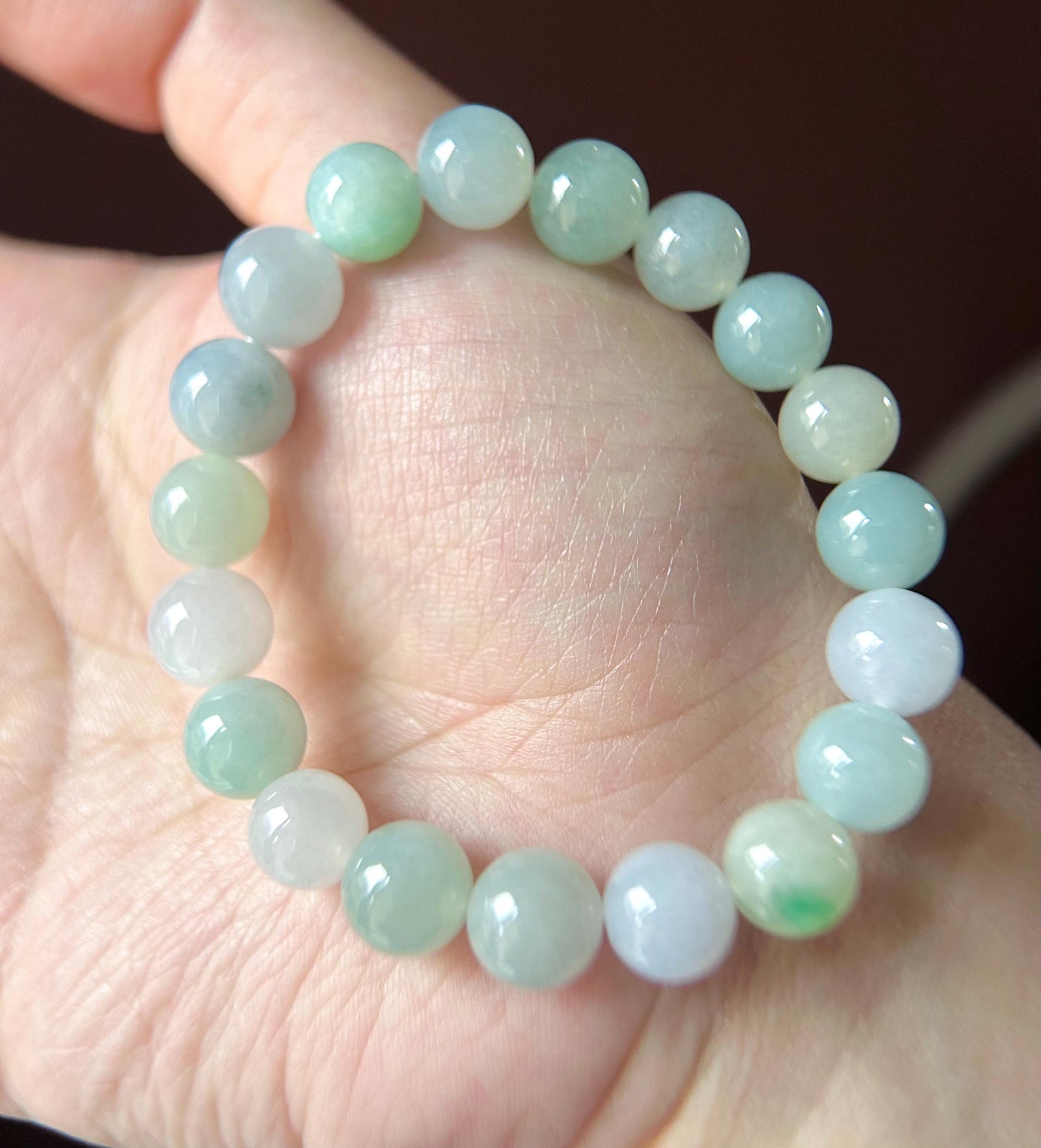 Natural Jadeite Beaded Bracelet - Burmese Type A Highly Translucent Icy Pastel Multicolor Jade 9.8mm