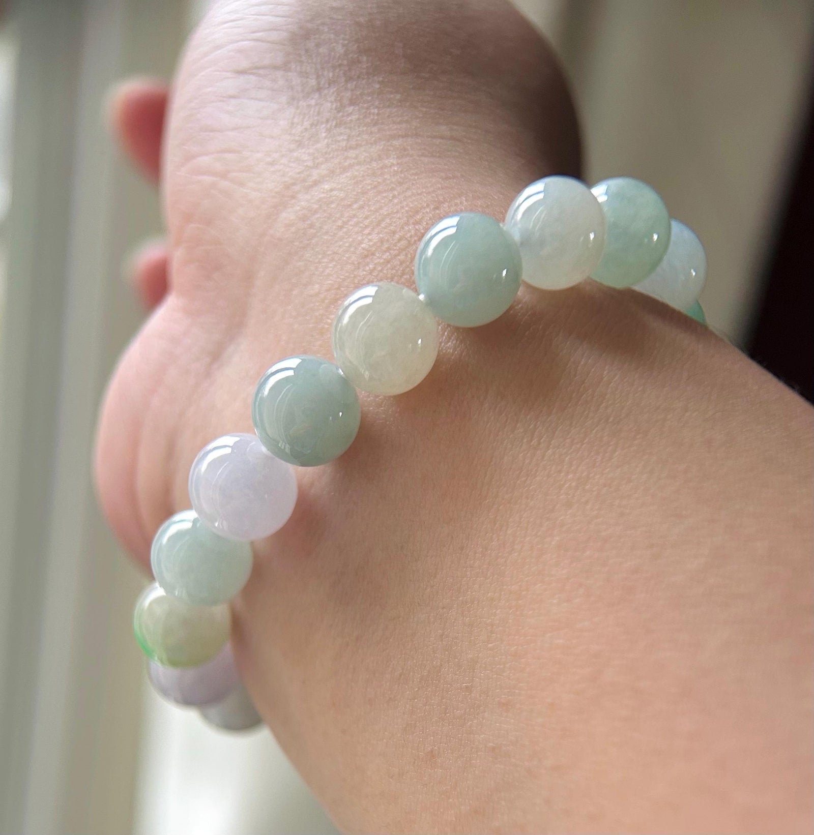 Natural Jadeite Beaded Bracelet - Burmese Type A Highly Translucent Icy Pastel Multicolor Jade 9.8mm