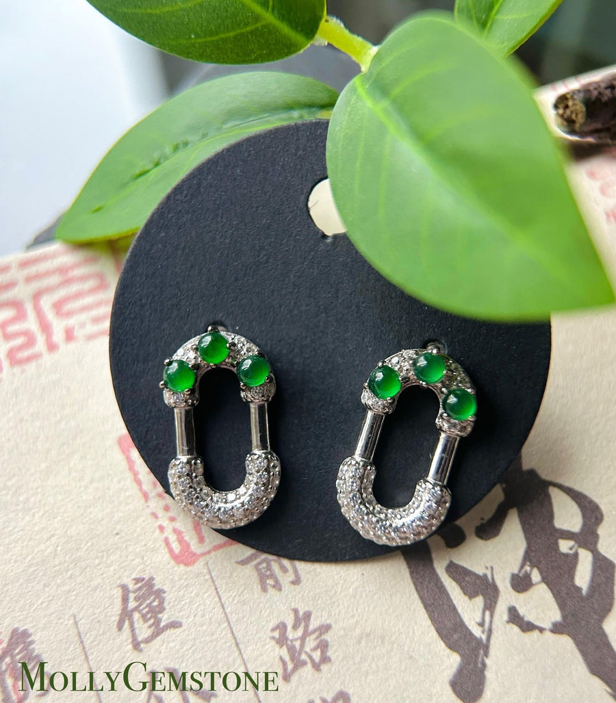 Natural Jadeite Stud Earrings Untreated Burmese or Guatemalan Type A Highly Translucent Icy Green or White Jade & Sterling Silver
