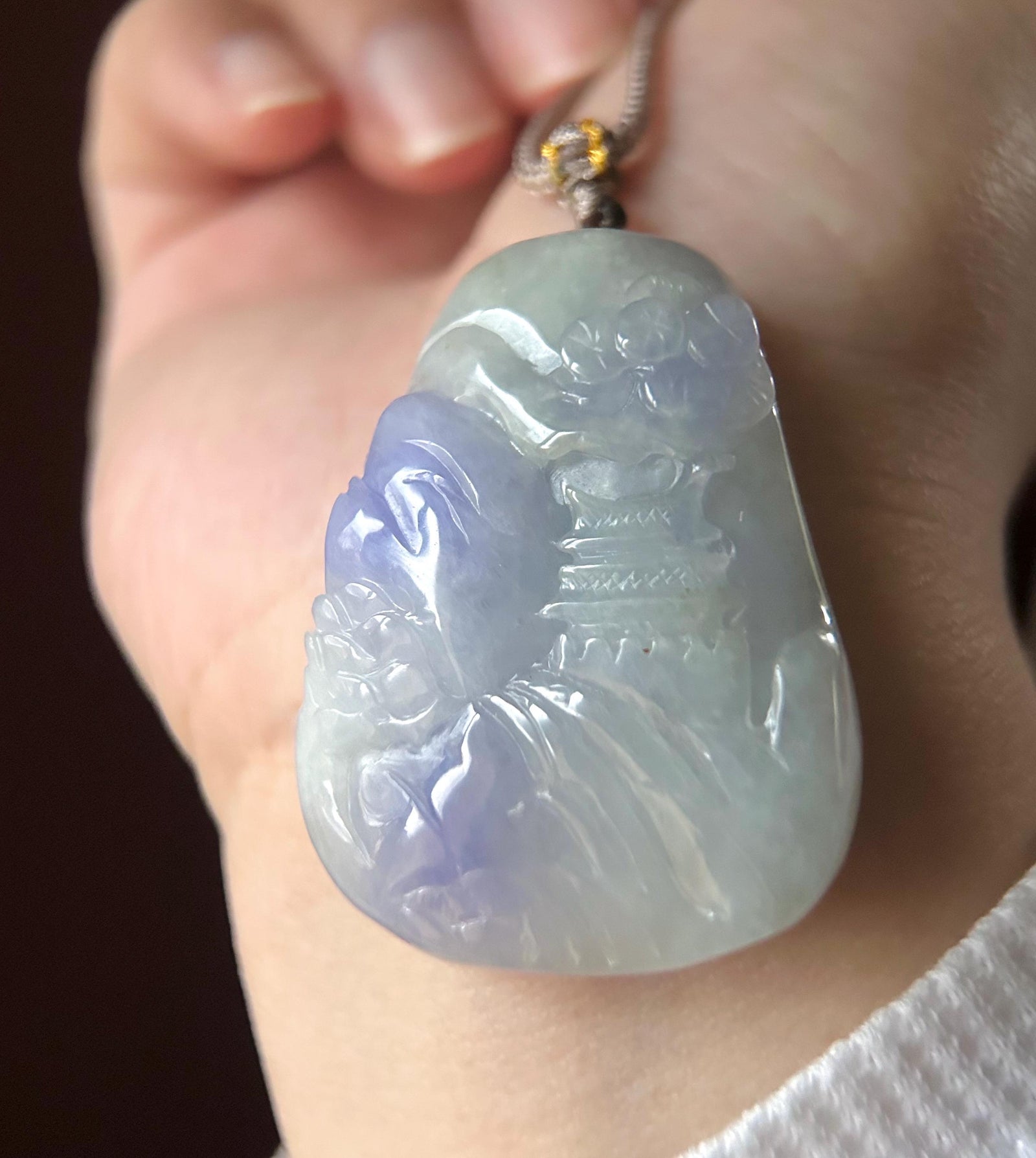 Natural Purple Jadeite Pendant, Burmese Type A Vivid Lavender Jade Landscape, Feng Shui Prosperity Amulet