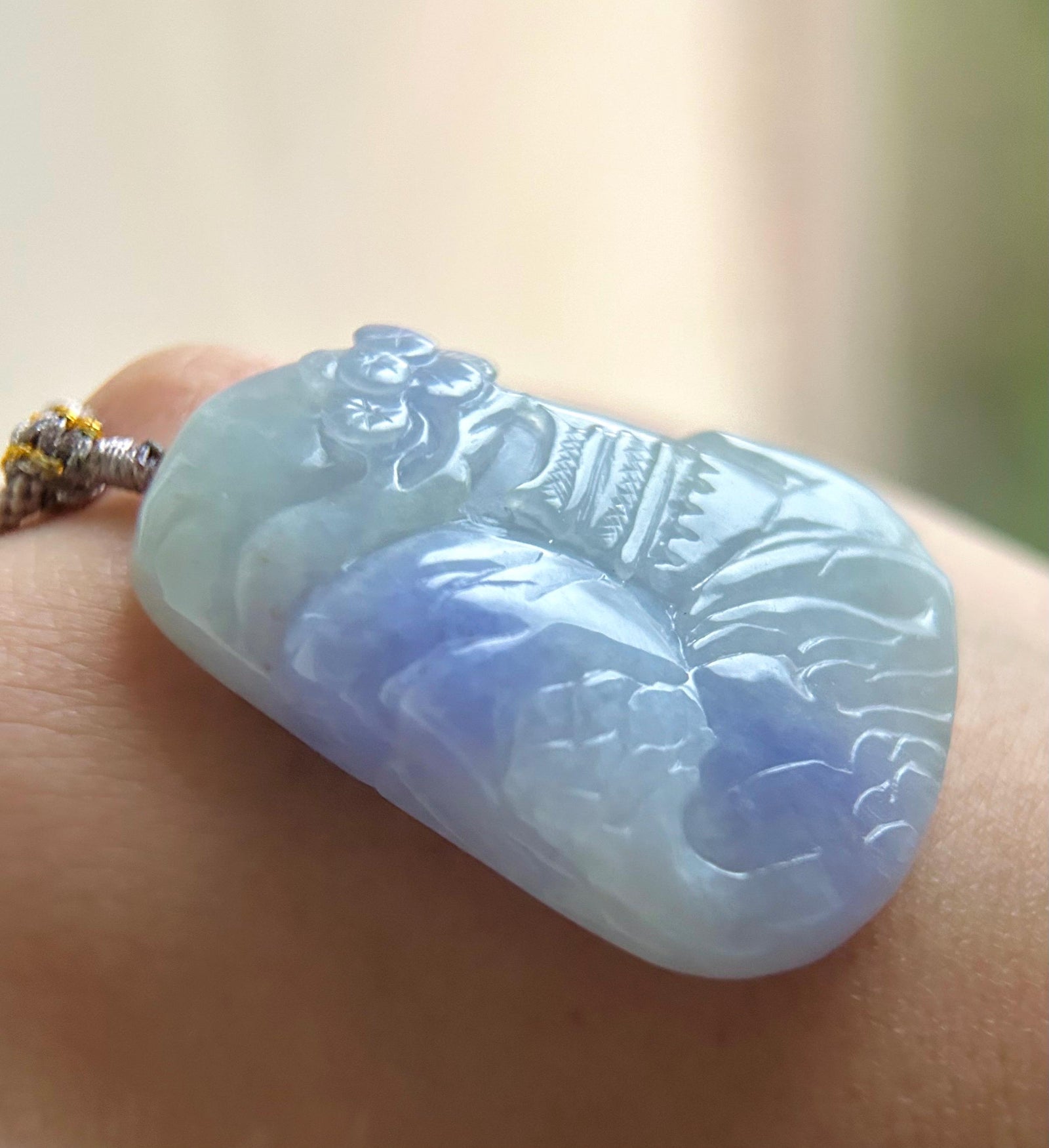 Natural Purple Jadeite Pendant, Burmese Type A Vivid Lavender Jade Landscape, Feng Shui Prosperity Amulet