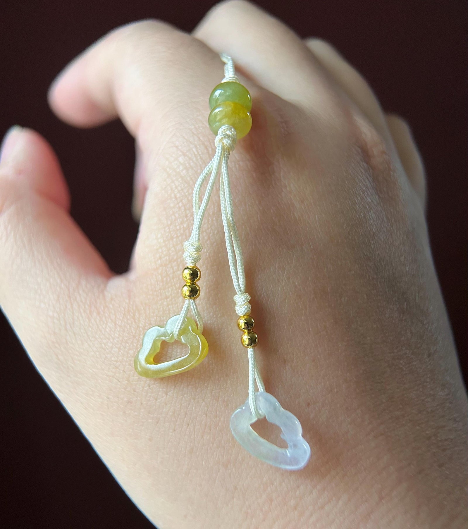 Natural Jadeite Handwoven Phone Charm Keychain Protection Authentic Untreated Type A Burmese Jade RuYi Clouds Chinese Knot