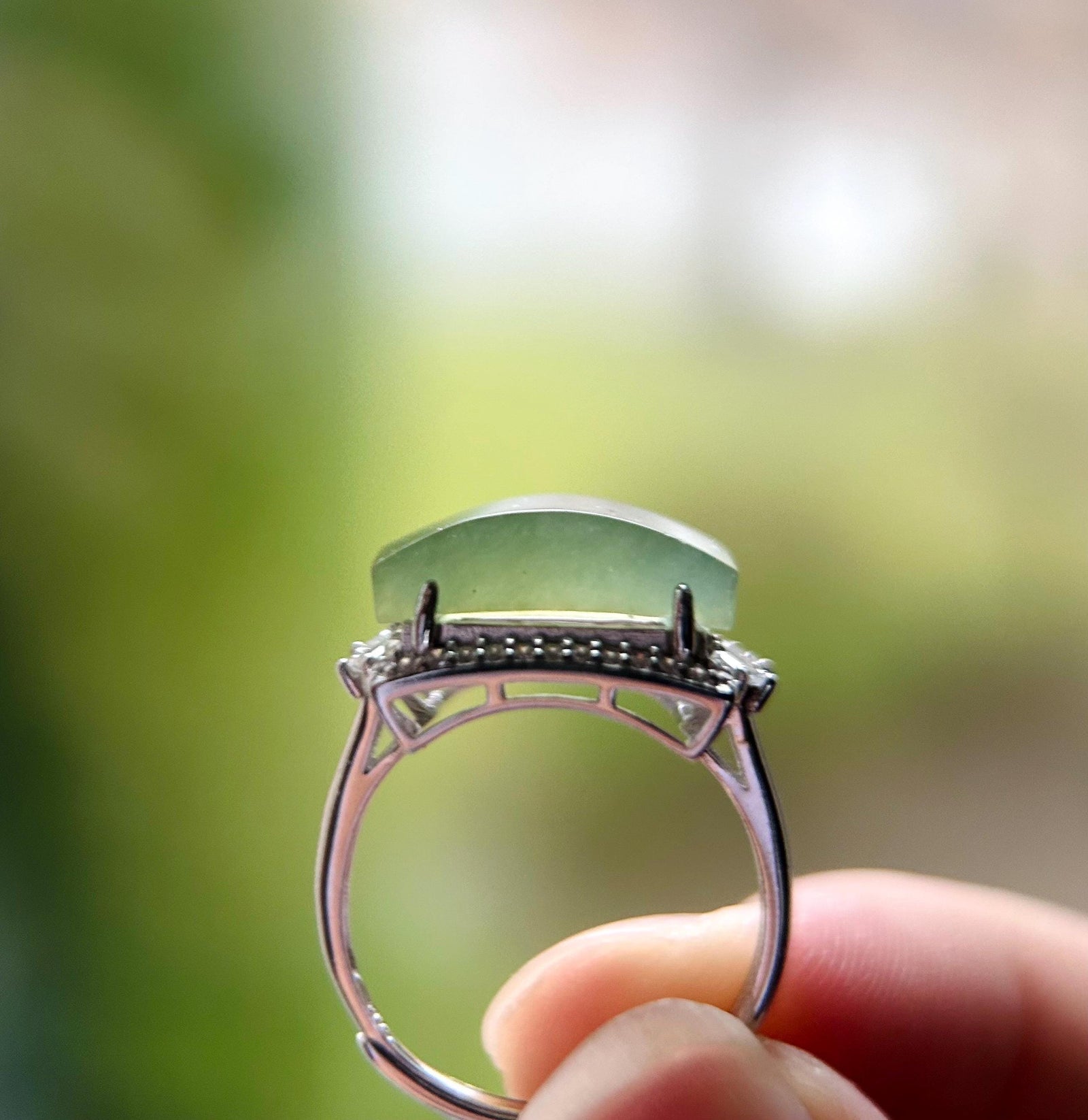 Burmese Jadeite Ring: Yellowish Green GreenTea Color Jade with Sterling Silver Adjustable Band - Certified Natural Type A