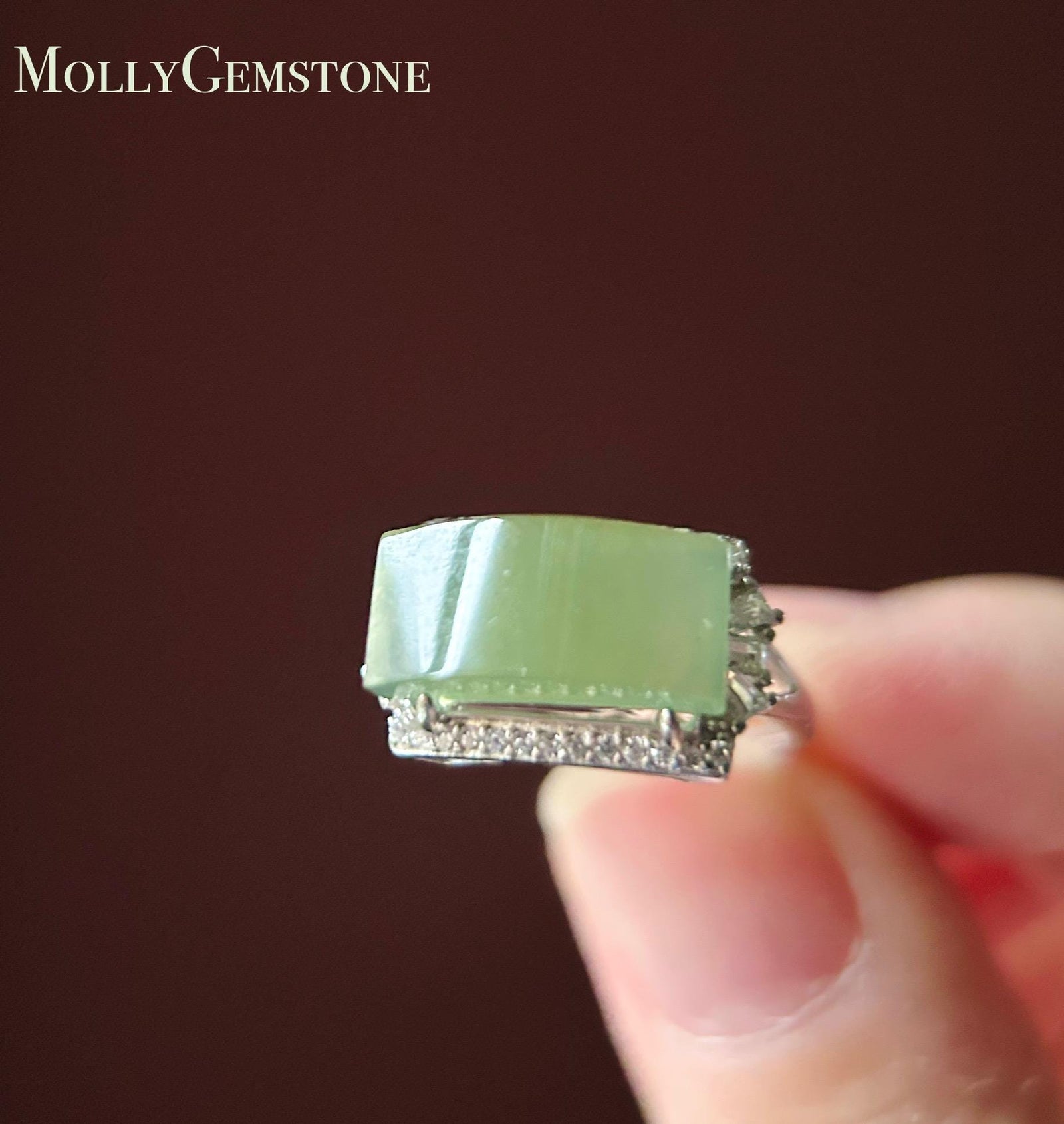 Burmese Jadeite Ring: Yellowish Green GreenTea Color Jade with Sterling Silver Adjustable Band - Certified Natural Type A