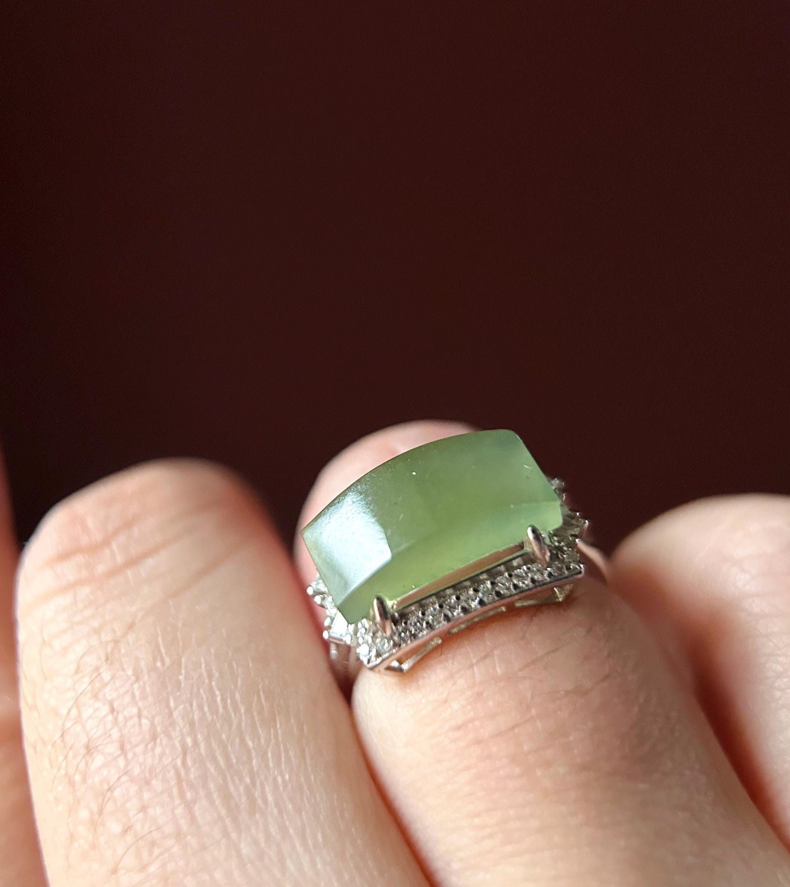 Burmese Jadeite Ring: Yellowish Green GreenTea Color Jade with Sterling Silver Adjustable Band - Certified Natural Type A
