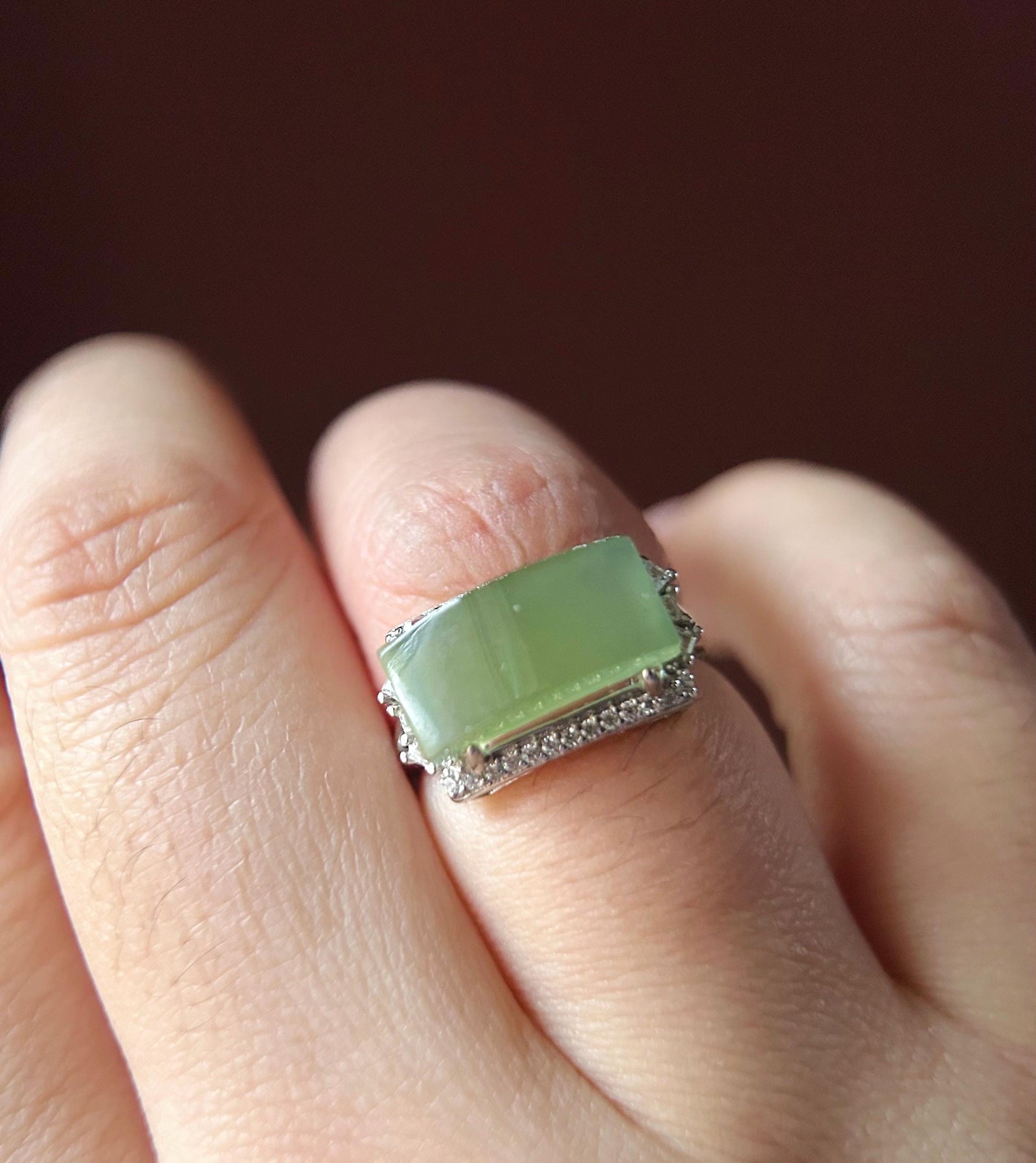 Burmese Jadeite Ring: Yellowish Green GreenTea Color Jade with Sterling Silver Adjustable Band - Certified Natural Type A