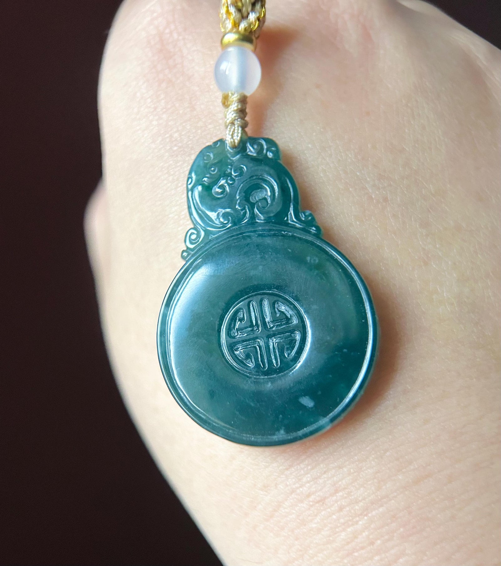 Natural Jadeite Pendant Handwoven Necklace Guatemalan Type A Icy Translucent Dark Blue Jade Vintage Chinese Style Lucky Donut PingAnKou
