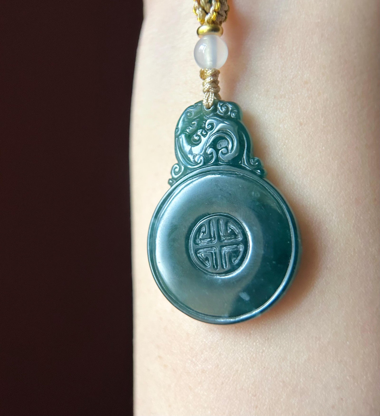 Natural Jadeite Pendant Handwoven Necklace Guatemalan Type A Icy Translucent Dark Blue Jade Vintage Chinese Style Lucky Donut PingAnKou