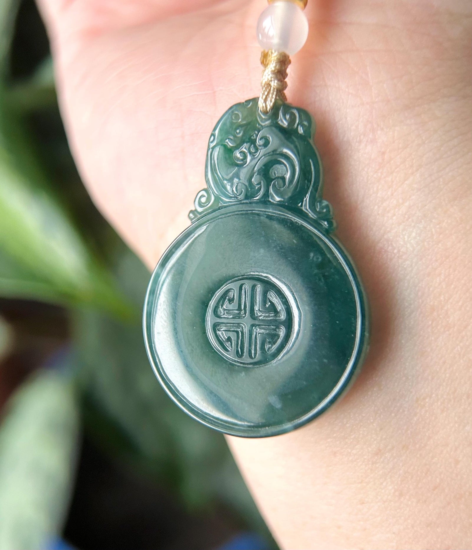 Natural Jadeite Pendant Handwoven Necklace Guatemalan Type A Icy Translucent Dark Blue Jade Vintage Chinese Style Lucky Donut PingAnKou