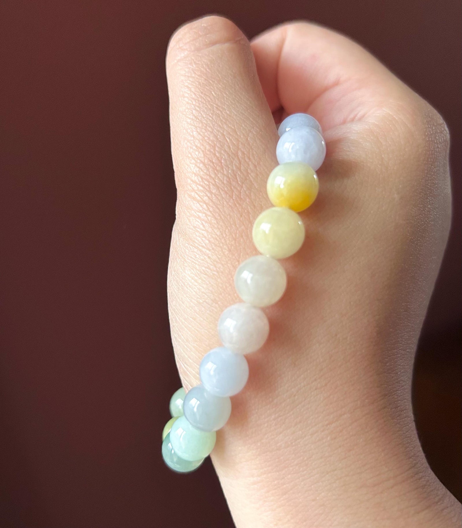 Natural Jadeite Beaded Bracelet Burmese Type A Highly Translucent Icy Rainbow Multicolor Jade 9.5mm