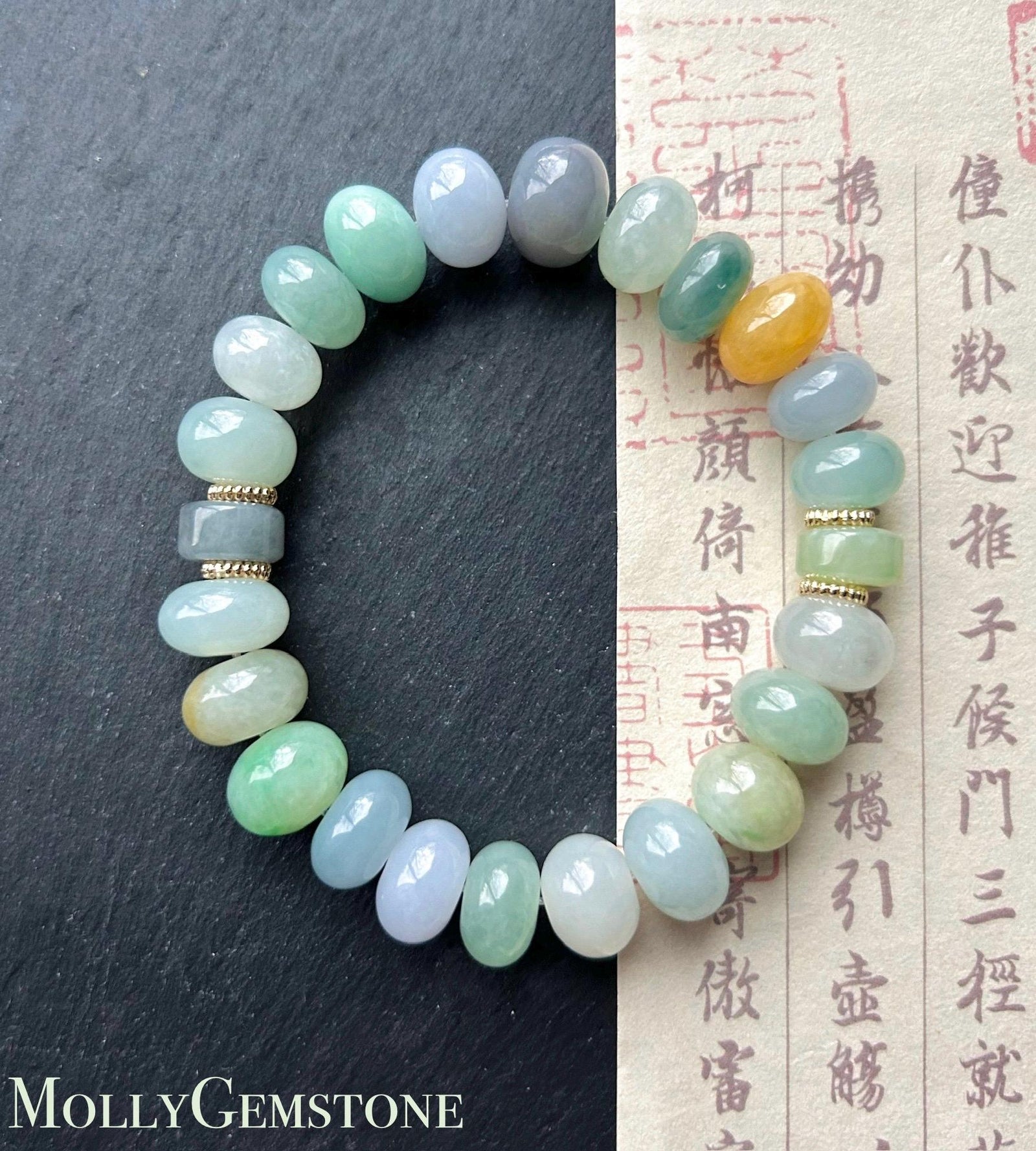 Natural Jadeite Beaded Bracelet Burmese Type A Highly Translucent Icy Rainbow Multicolor Jade 10-11mm