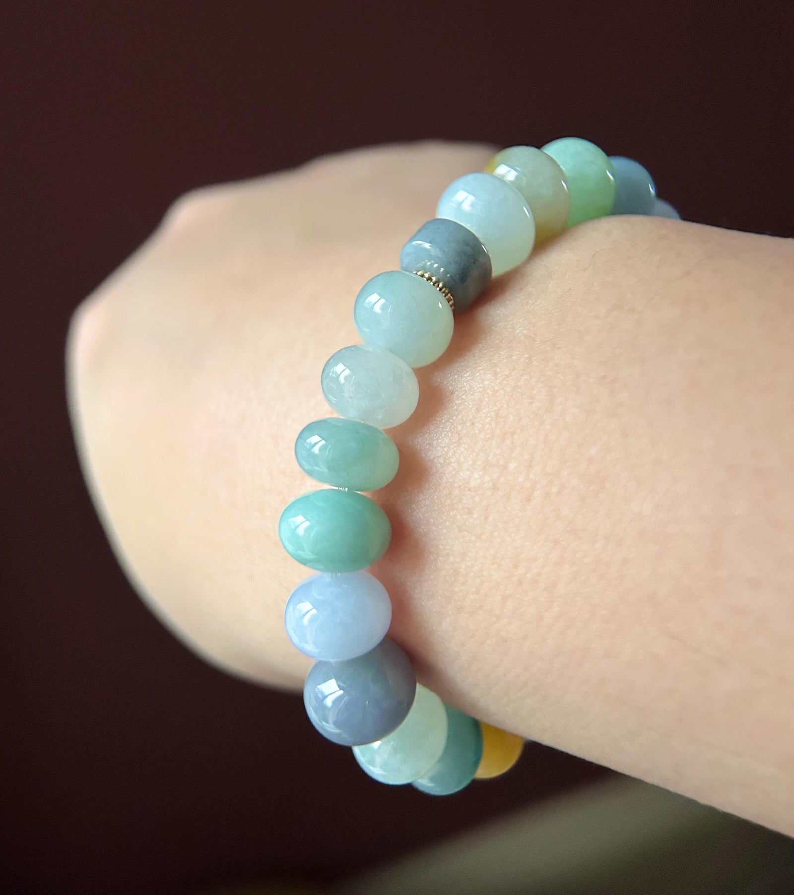 Natural Jadeite Beaded Bracelet Burmese Type A Highly Translucent Icy Rainbow Multicolor Jade 10-11mm