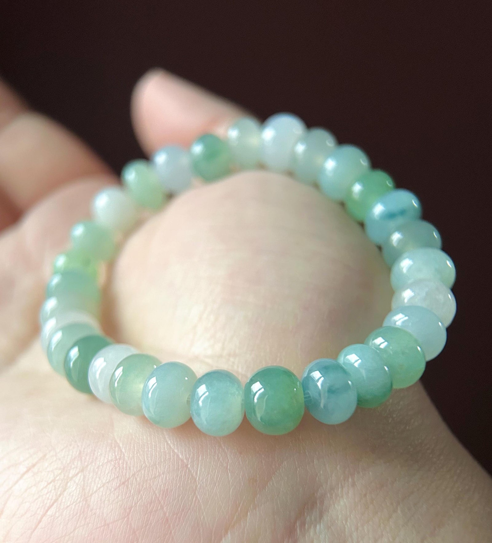 Natural Jadeite Beaded Bracelet Burmese Type A High-End Highly Translucent Icy Green/Blue Multicolor Jade 9mm