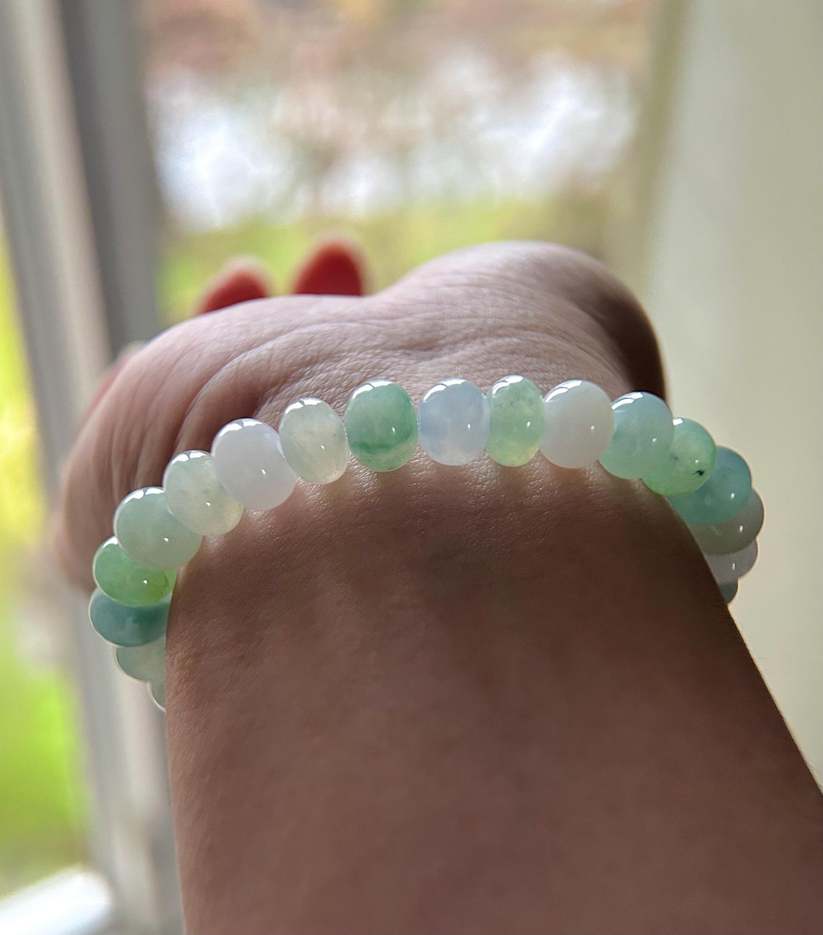 Natural Jadeite Beaded Bracelet Burmese Type A High-End Highly Translucent Icy Green/Blue Multicolor Jade 9mm