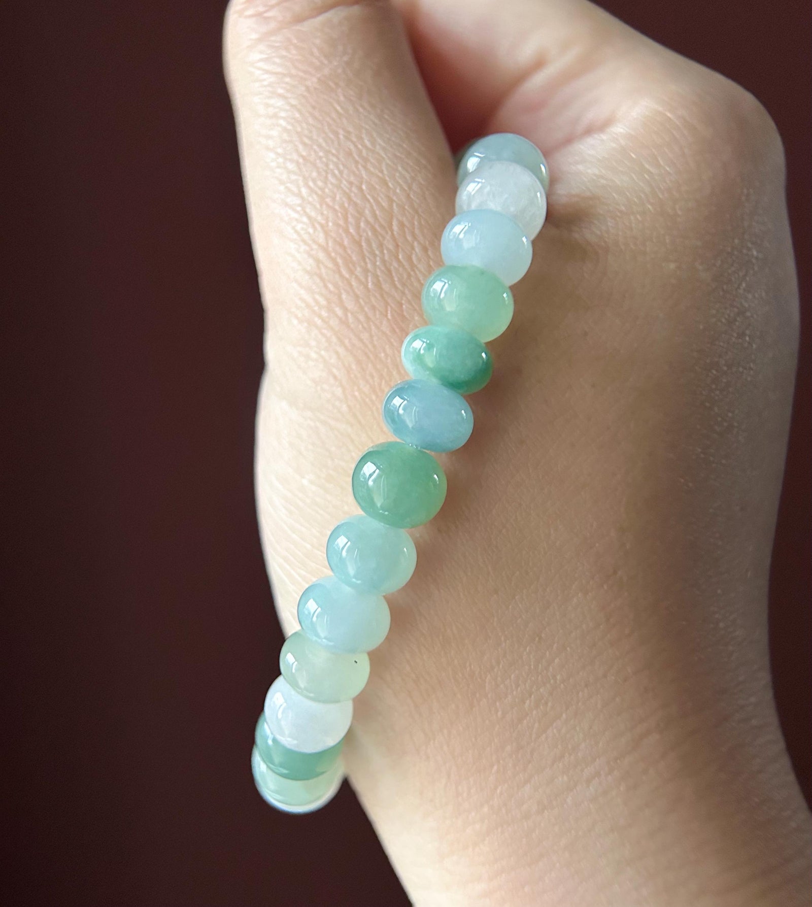 Natural Jadeite Beaded Bracelet Burmese Type A High-End Highly Translucent Icy Green/Blue Multicolor Jade 9mm