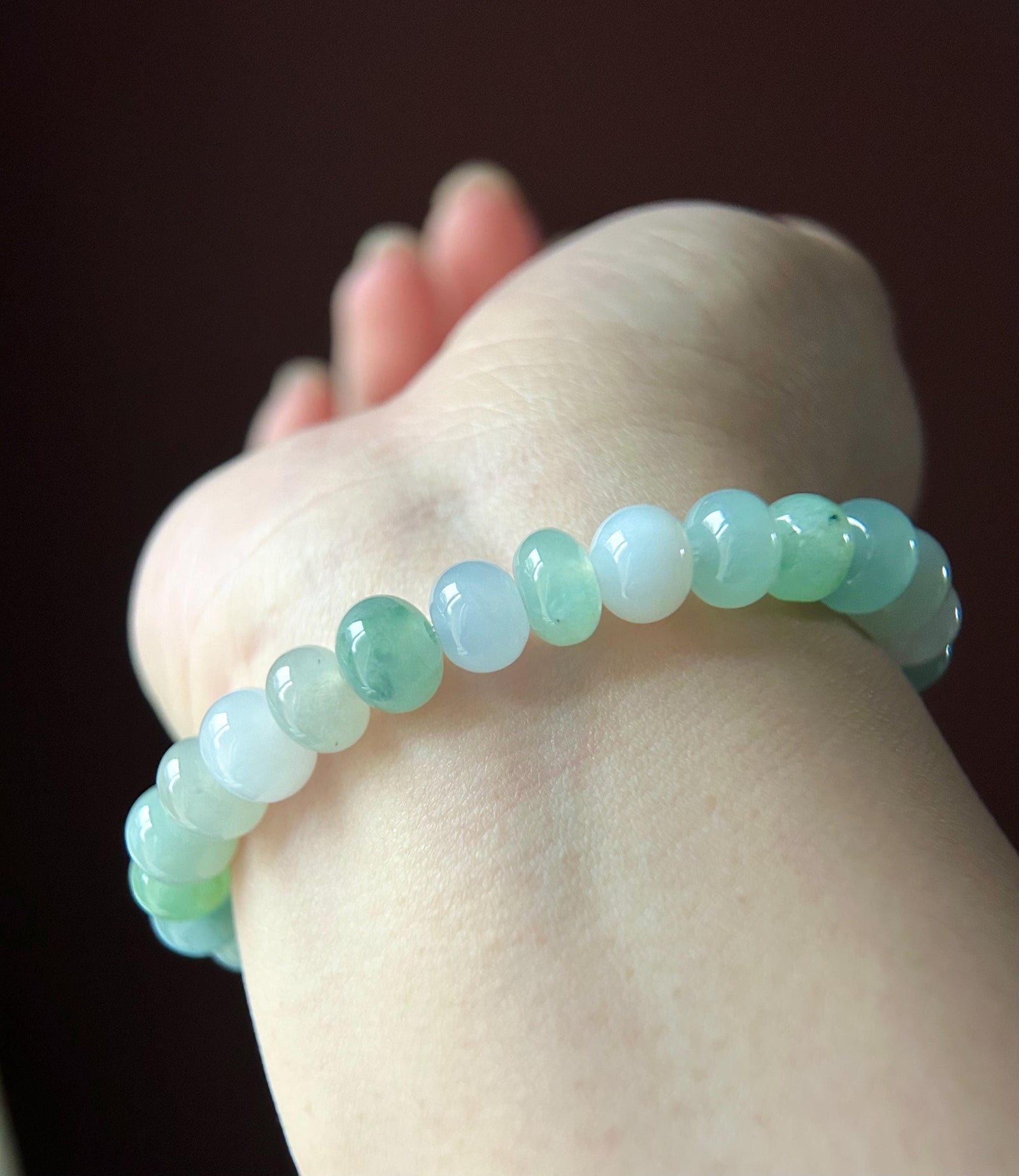 Natural Jadeite Beaded Bracelet Burmese Type A High-End Highly Translucent Icy Green/Blue Multicolor Jade 9mm
