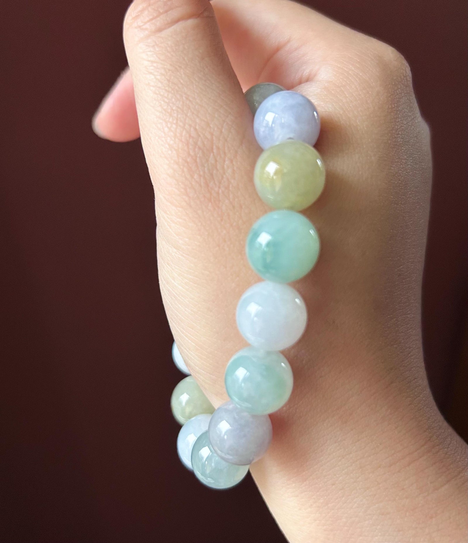 Natural Jadeite Beaded Bracelet Burmese Type A Untreated Icy Translucent Pastel Multicolored Jade 12mm BIG Beads
