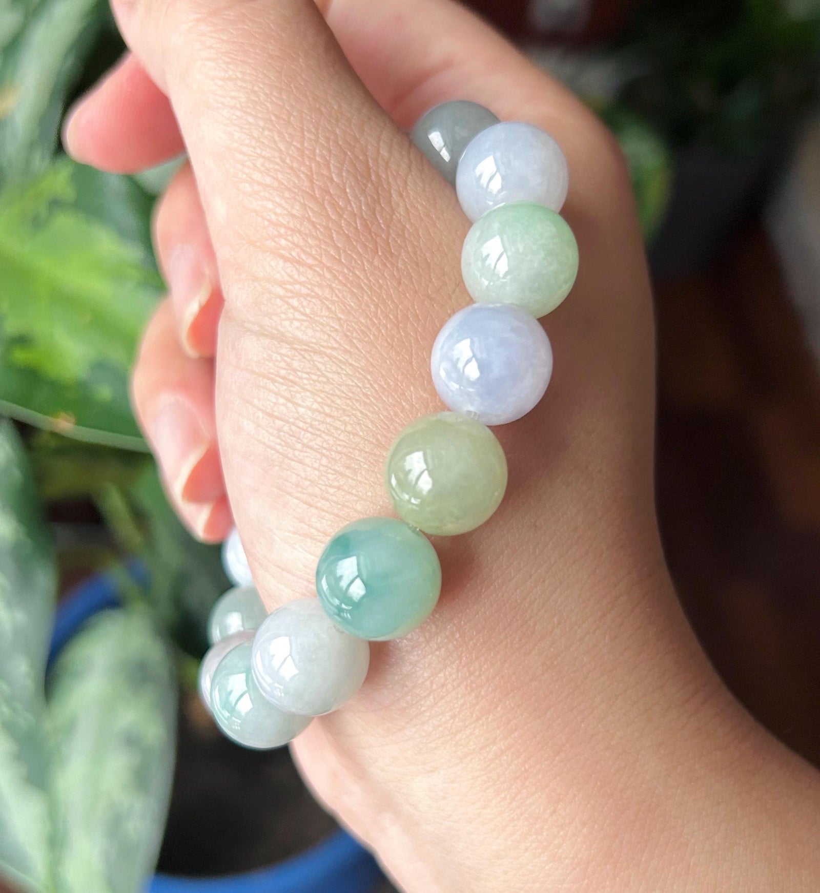 Natural Jadeite Beaded Bracelet Burmese Type A Untreated Icy Translucent Pastel Multicolored Jade 12mm BIG Beads
