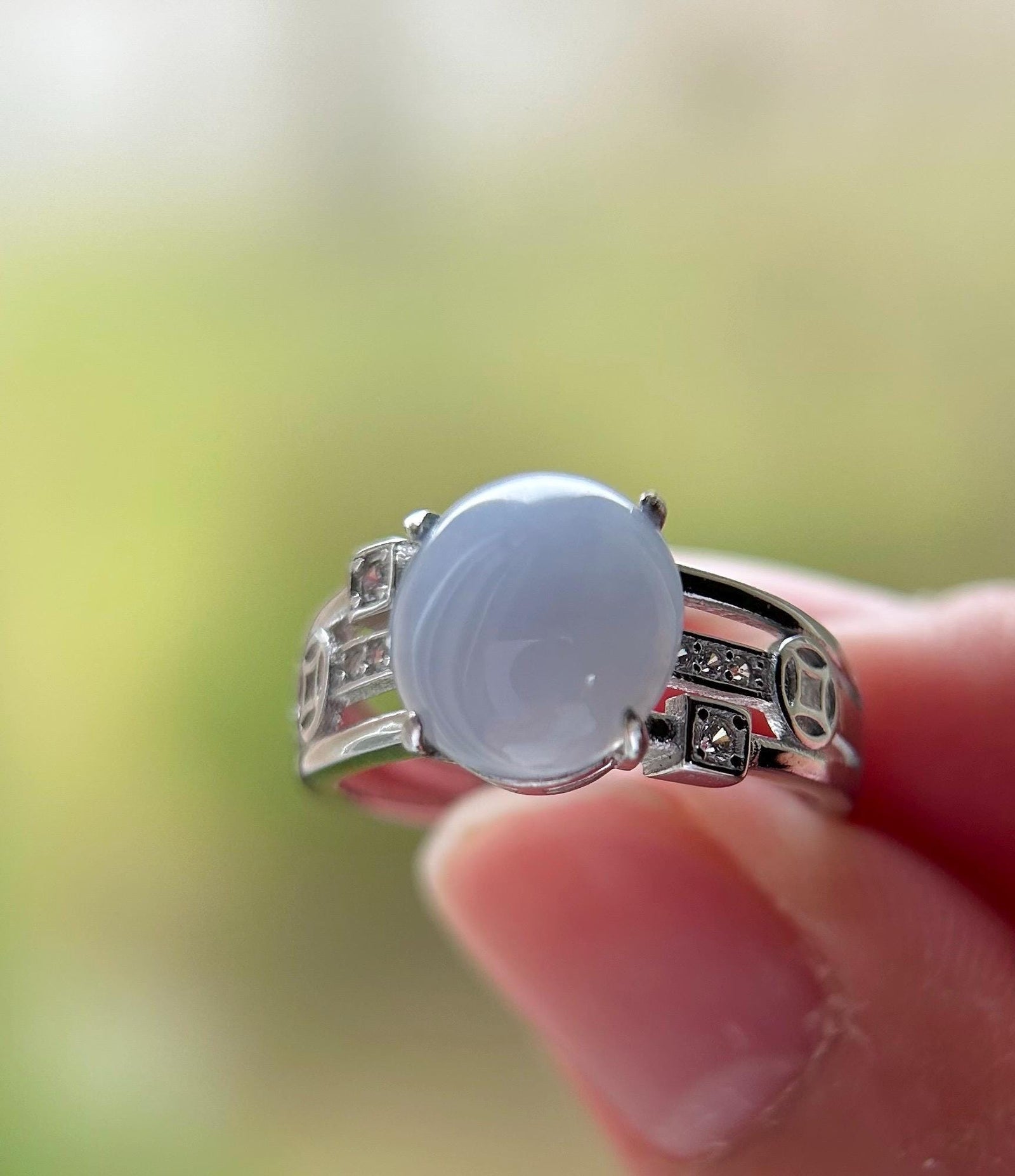 Natural Jadeite Adjustable Ring Burmese Type A fine glutinous Lavender Bluish Purple Jade with Sterling Silver