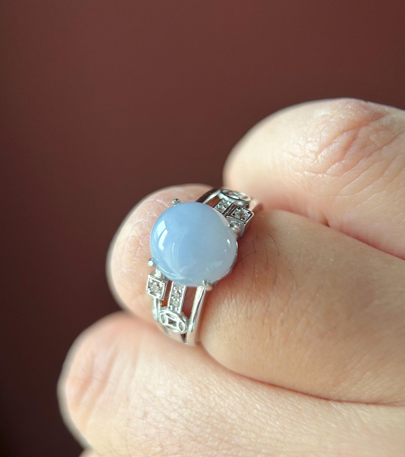 Natural Jadeite Adjustable Ring Burmese Type A fine glutinous Lavender Bluish Purple Jade with Sterling Silver