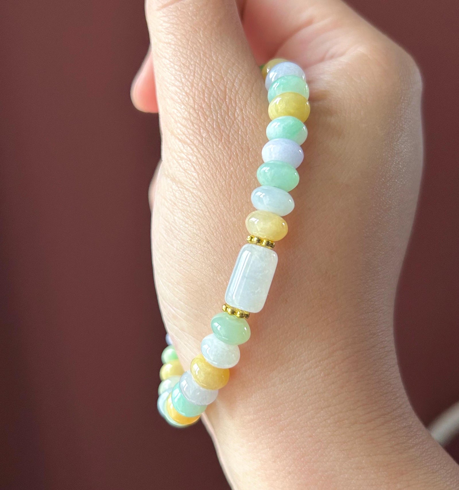 Natural Jadeite Beaded Bracelet - Burmese Type A Icy Translucent Multicolor Jade 7.8mm