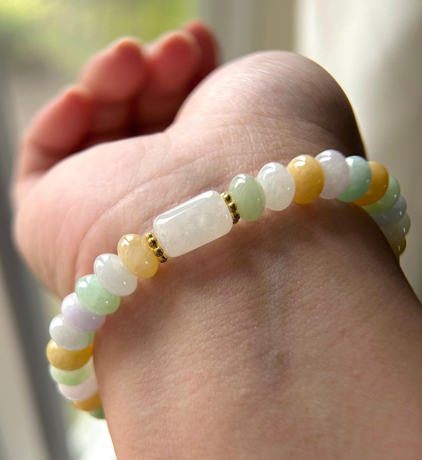Natural Jadeite Beaded Bracelet - Burmese Type A Icy Translucent Multicolor Jade 7.8mm