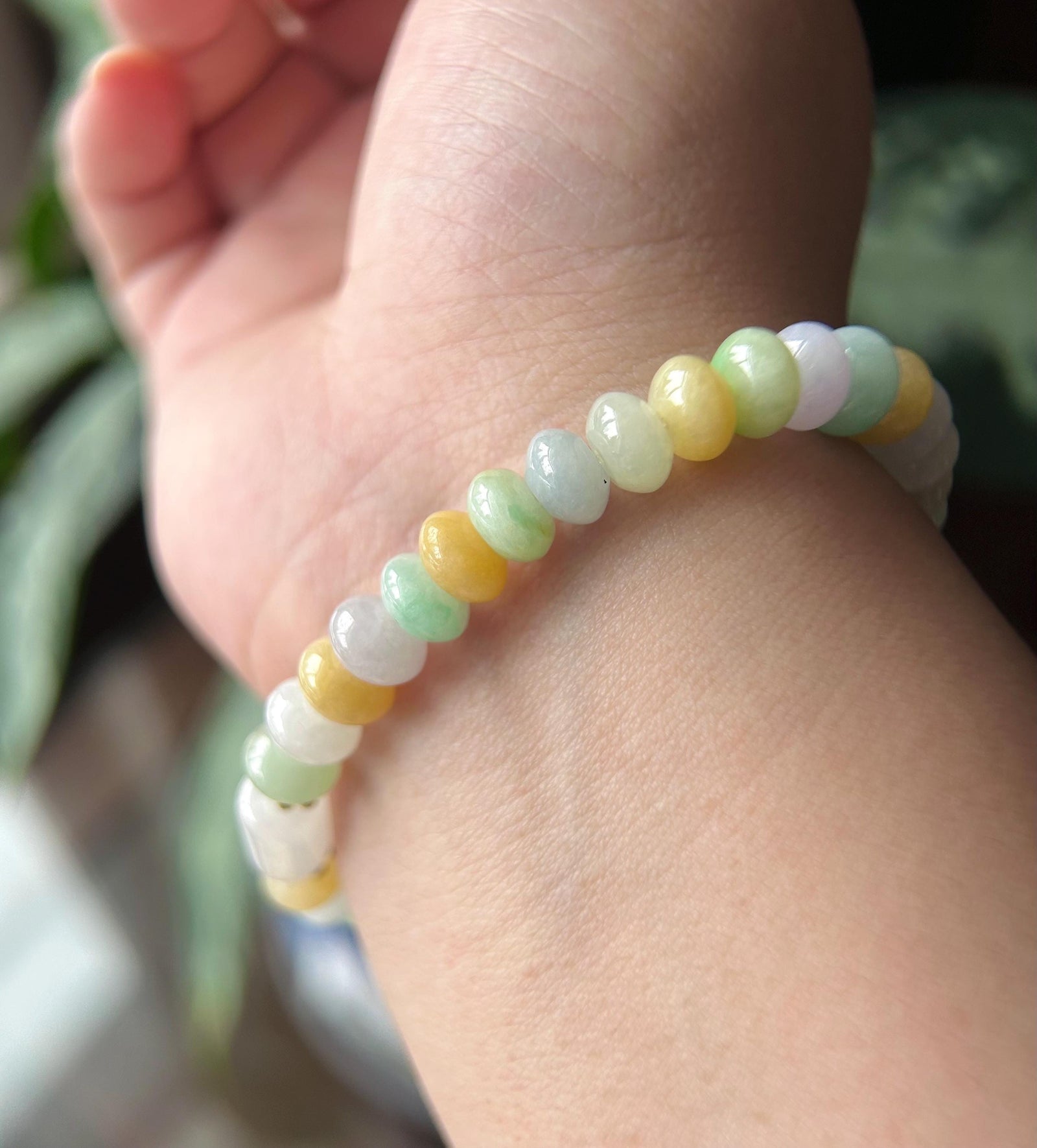 Natural Jadeite Beaded Bracelet - Burmese Type A Icy Translucent Multicolor Jade 7.8mm