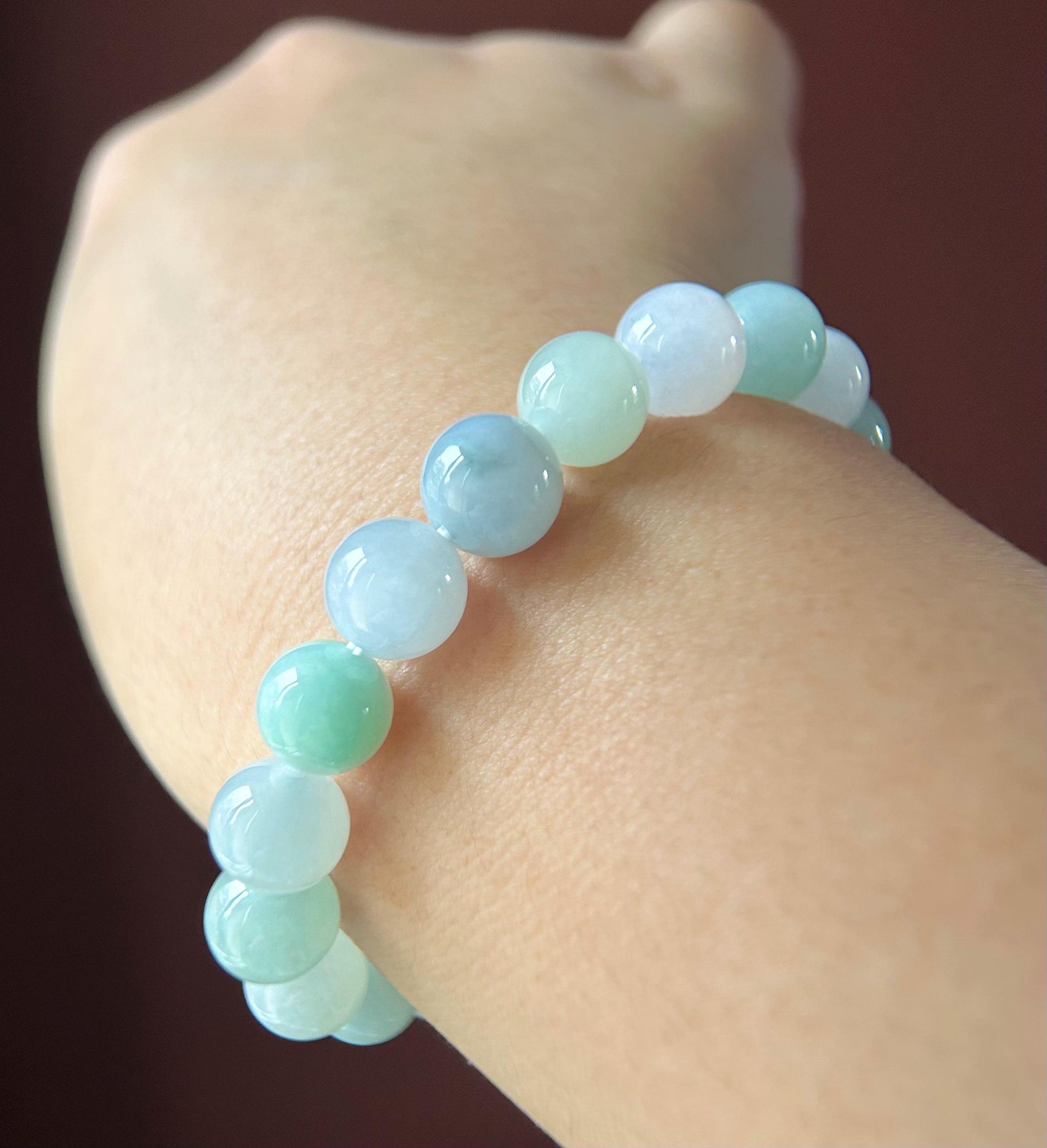 Natural Jadeite Beaded Bracelet - Burmese Type A Highly Translucent Icy Pastel Multicolor Jade 9.8mm