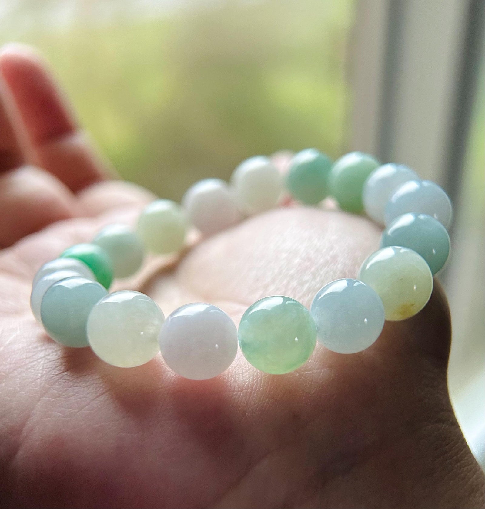 Natural Jadeite Beaded Bracelet Jewelry Untreated Burmese Type A Highly Translucent Icy Multicolored Jade 10mm