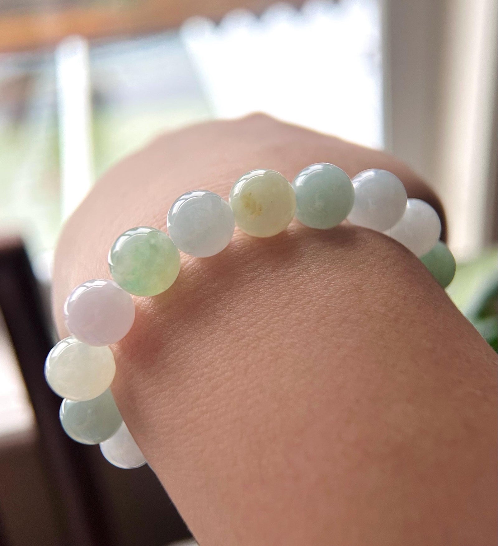Natural Jadeite Beaded Bracelet Jewelry Untreated Burmese Type A Highly Translucent Icy Multicolored Jade 10mm