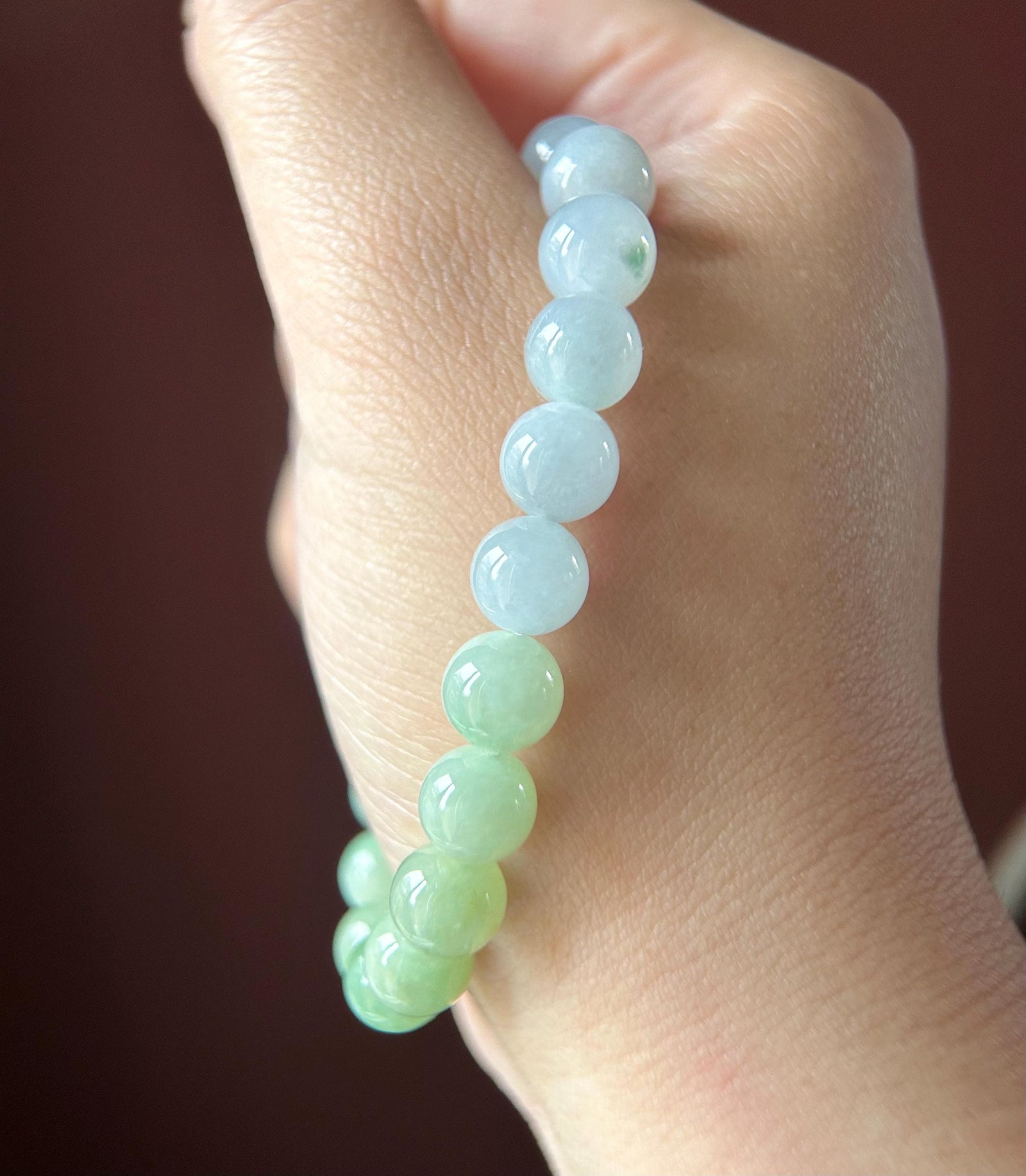 Natural Jadeite Beaded Bracelet Burmese Type A Translucent Icy Green & Blue Gradient Color Jade 9mm