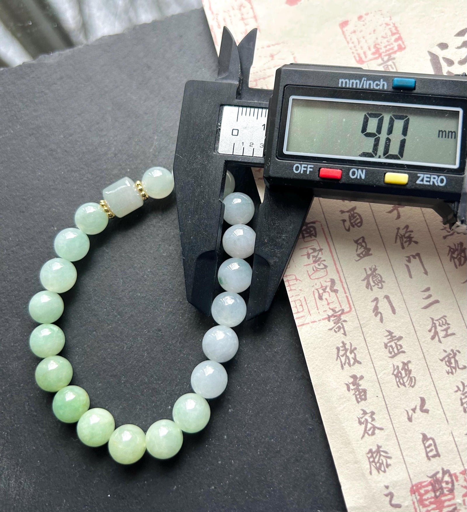 Natural Jadeite Beaded Bracelet Burmese Type A Translucent Icy Green & Blue Gradient Color Jade 9mm