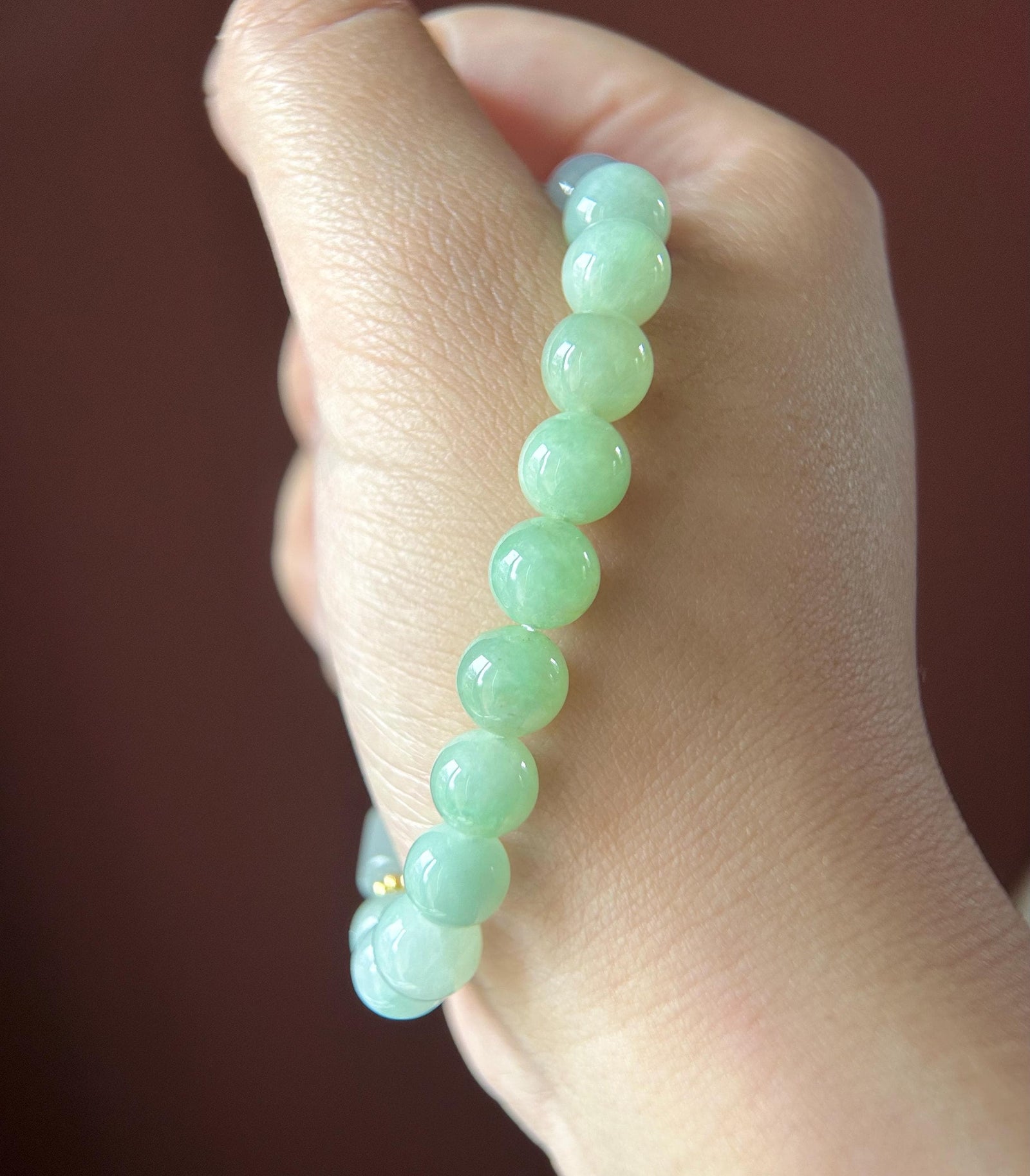 Natural Jadeite Beaded Bracelet Burmese Type A Translucent Icy Green & Blue Gradient Color Jade 9mm