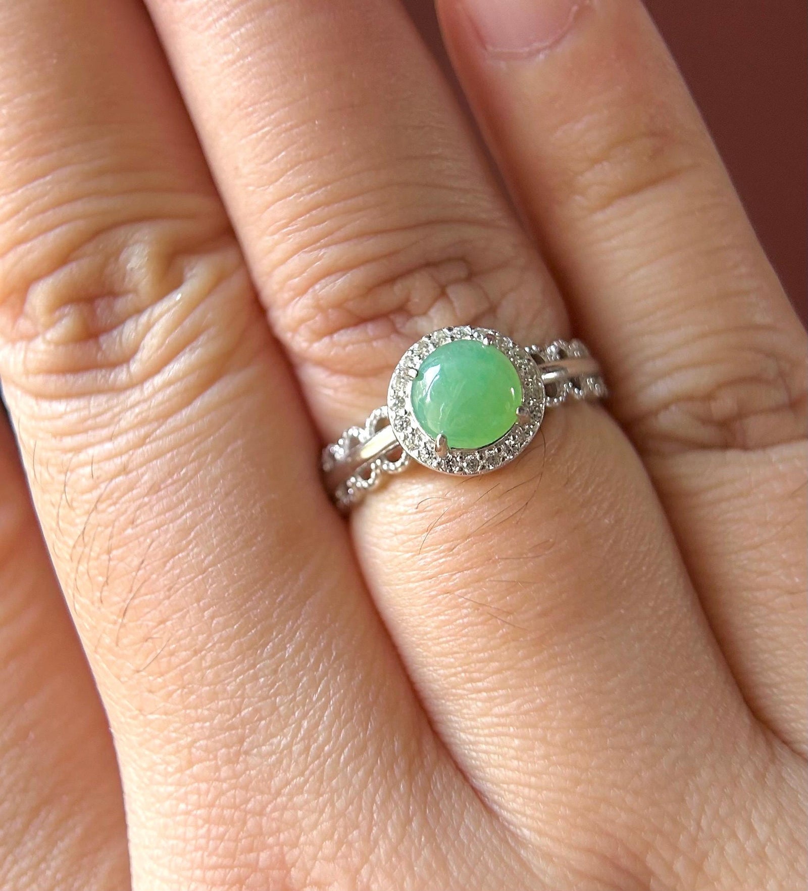Natural Jadeite Adjustable Ring Burmese Type A fine glutinous Mint Apple Green Jade with Sterling Silver