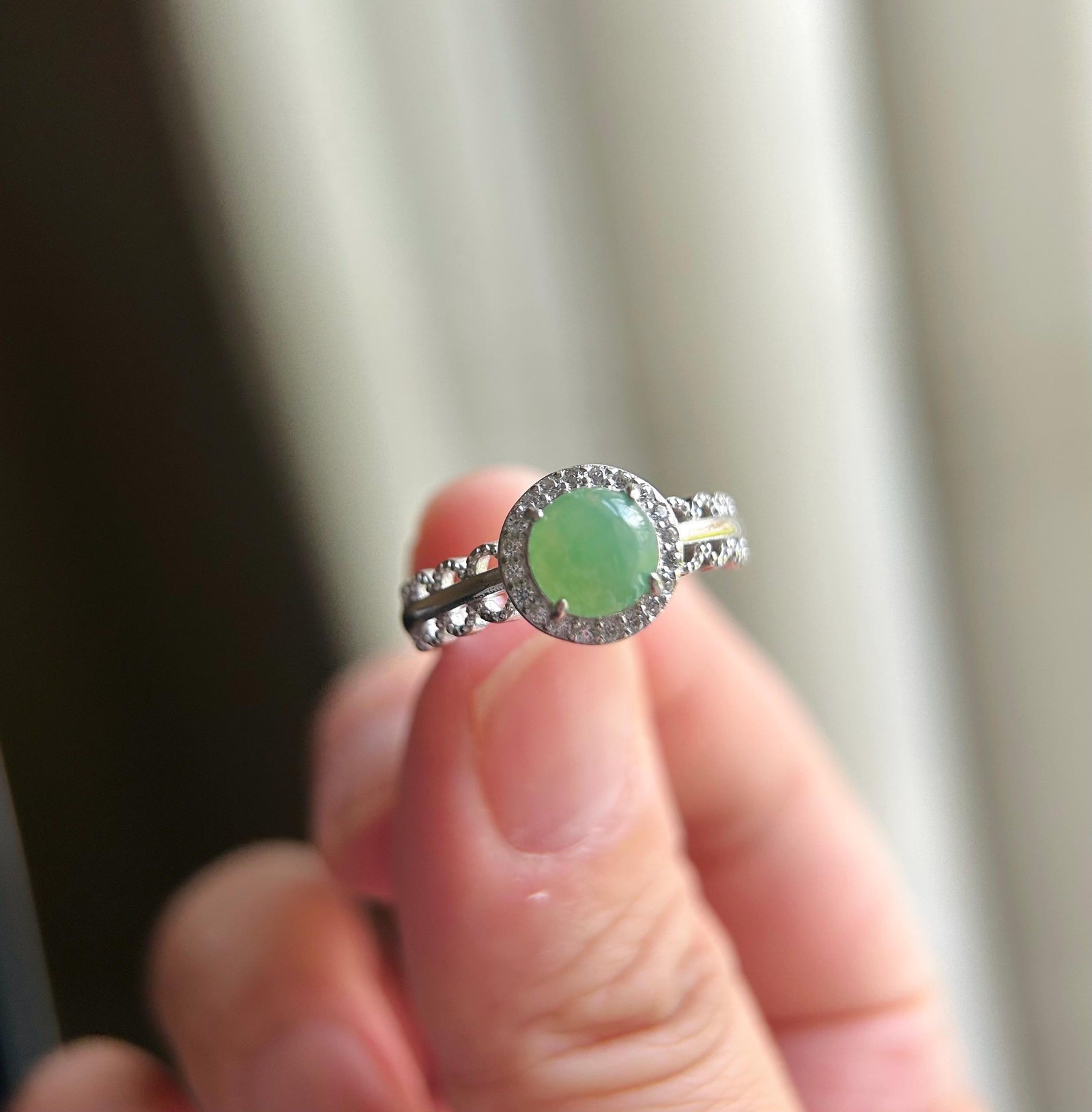 Natural Jadeite Adjustable Ring Burmese Type A fine glutinous Mint Apple Green Jade with Sterling Silver