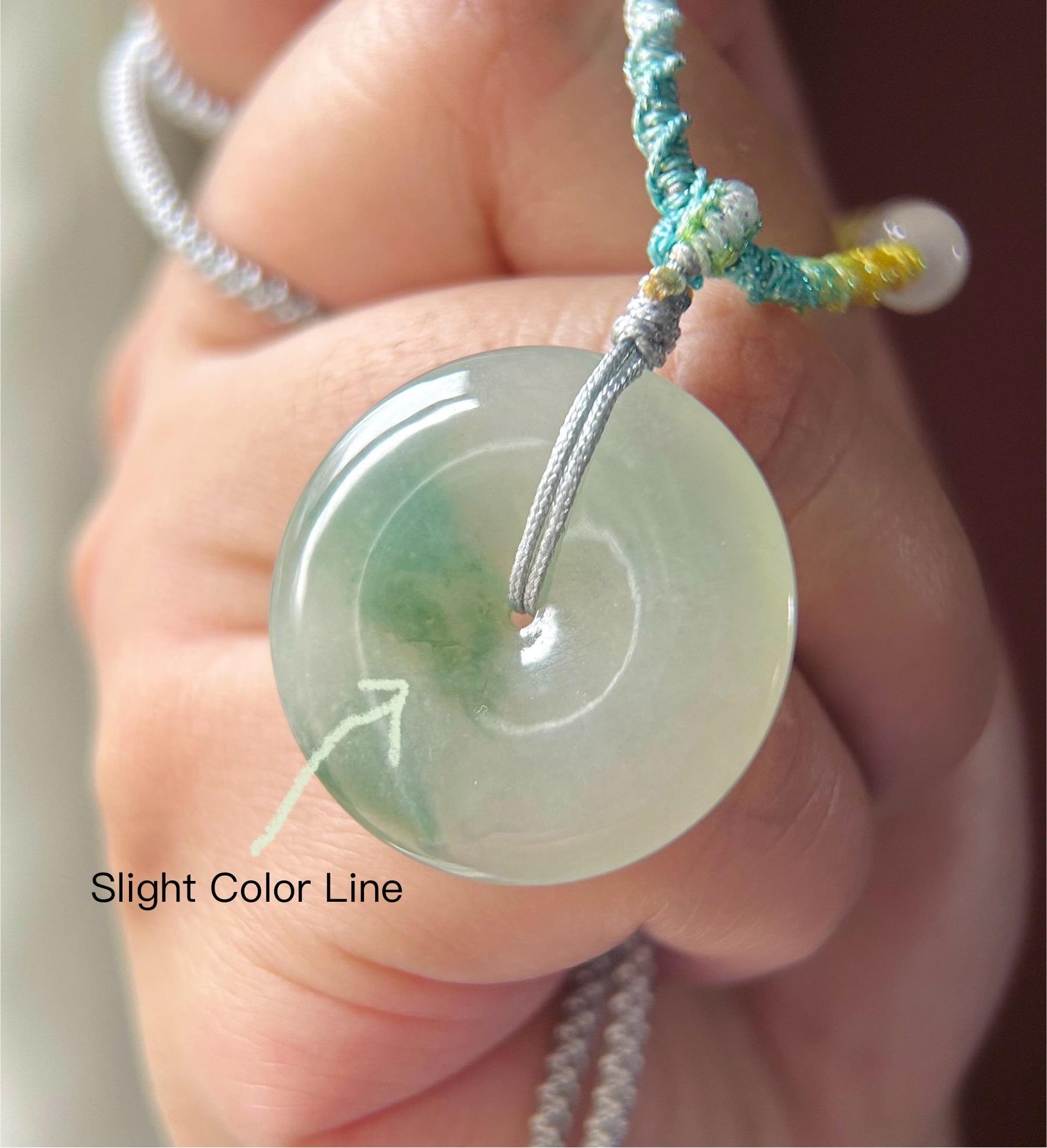 Natural Jadeite Jade Lucky Donut Pendant Handwoven Necklace Burmese Type A Icy Green Floral Jade PingAnKou 29.5x6.5mm