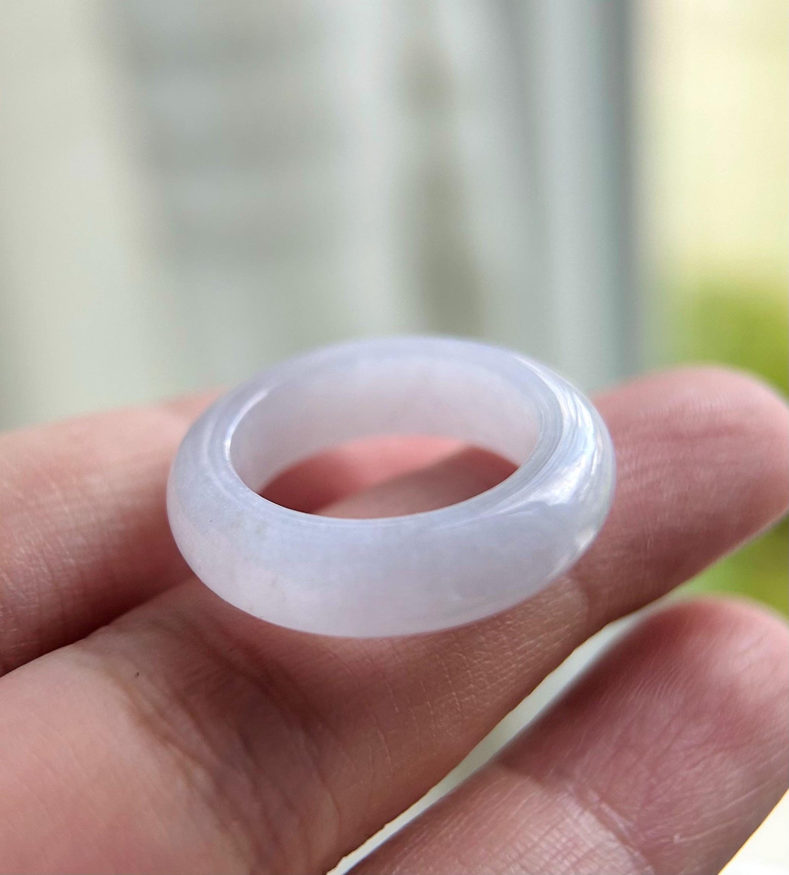 Certified Natural Jadeite Ring Band Burmese Type A Translucent Gelatinous Icy Pastel Pink Color Jade Ring US 6.5 17mm